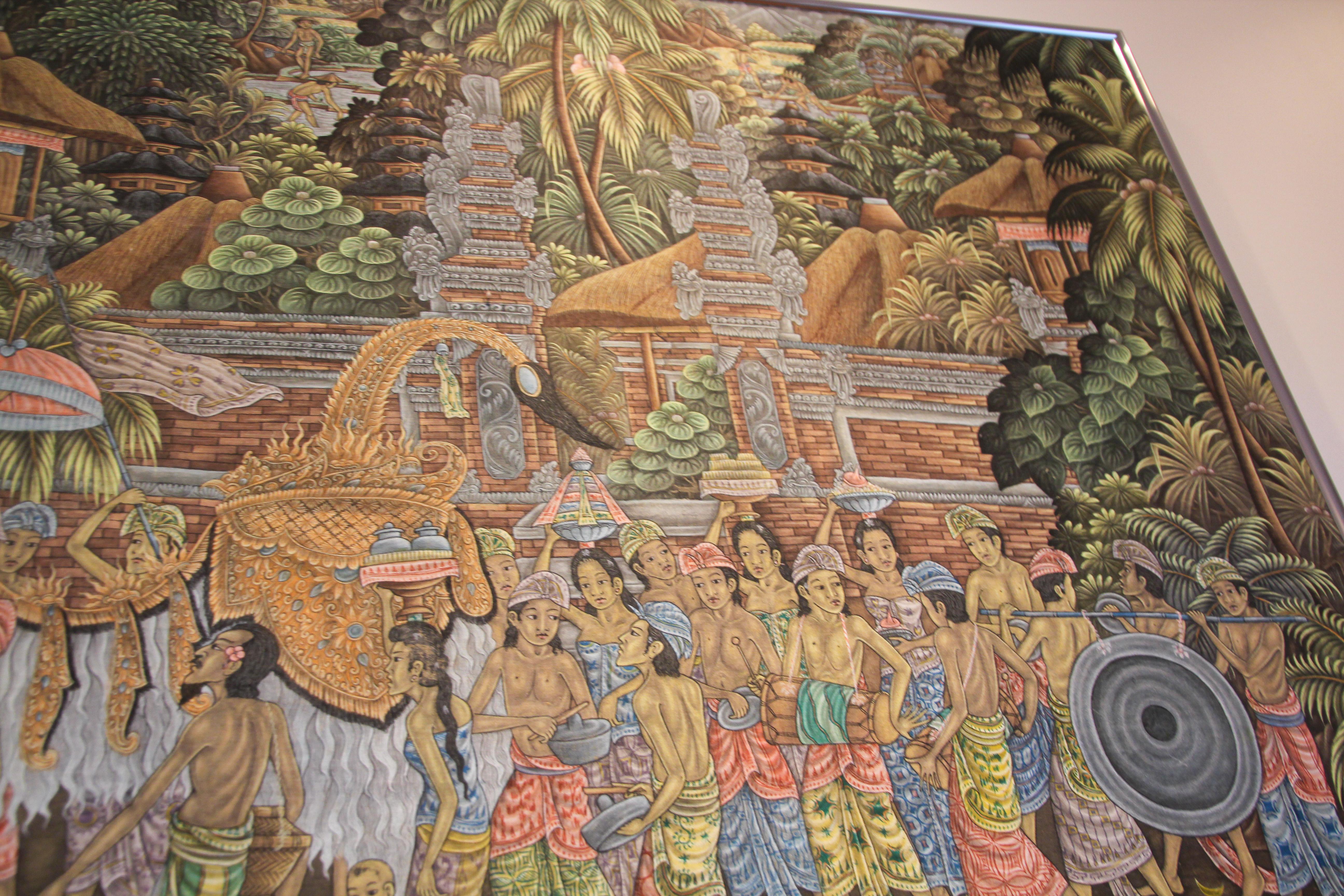 Large Vintage Balinese Painting on Silk from Ubud Bali 1960's For Sale 1