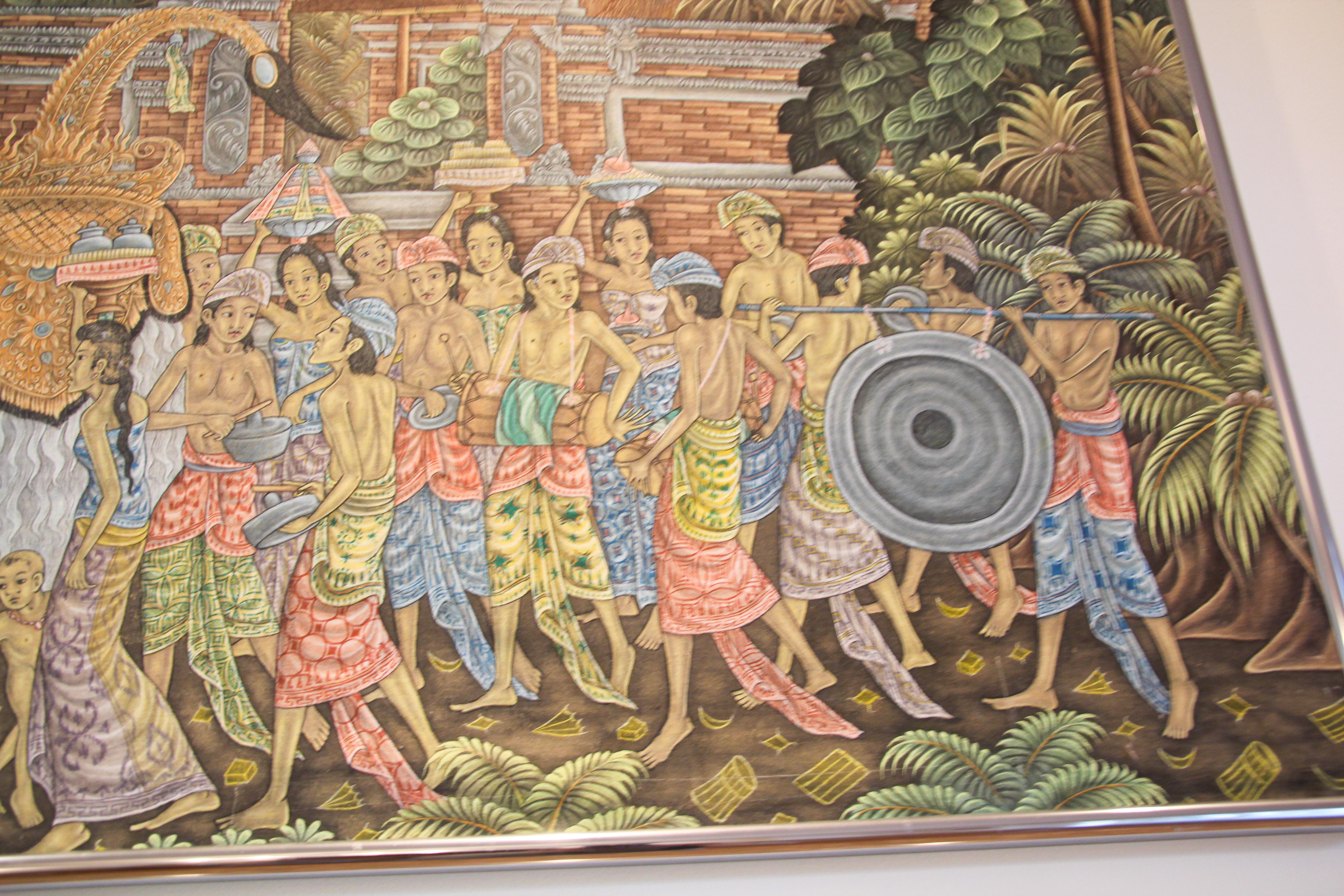 Large Vintage Balinese Painting on Silk from Ubud Bali 1960's For Sale 2