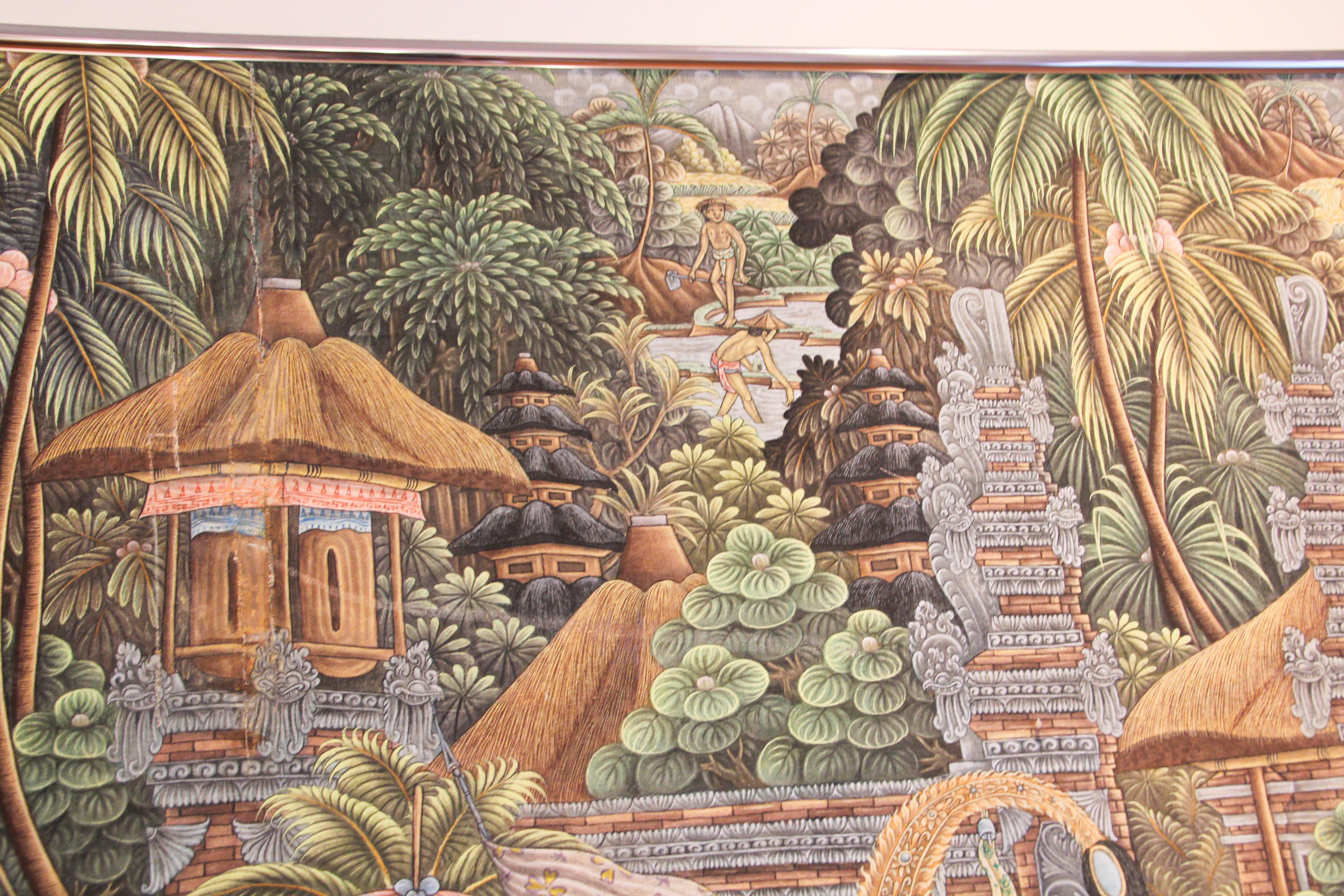 Large Vintage Balinese Painting on Silk from Ubud Bali 1960's For Sale 5