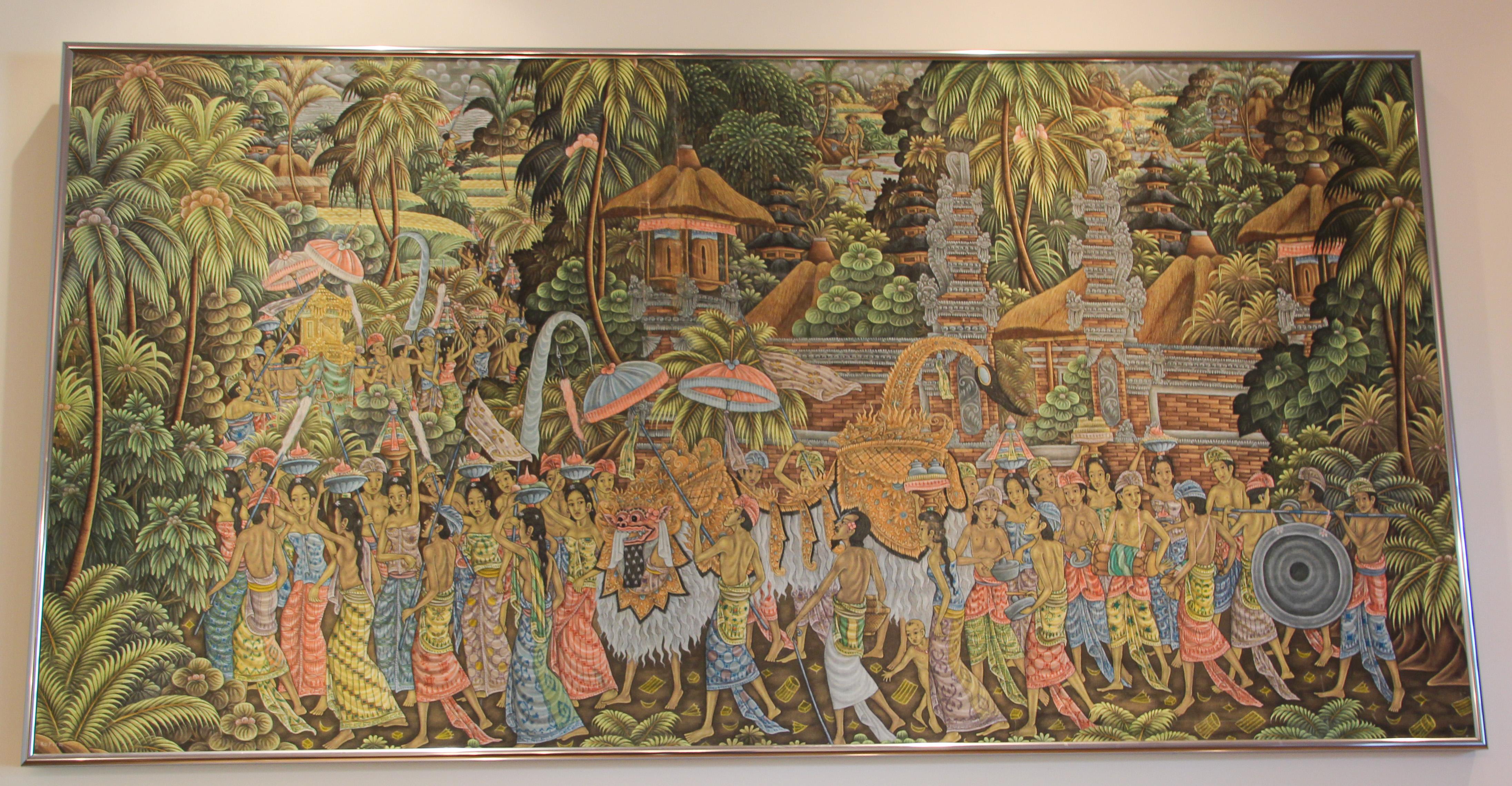 Large Vintage Balinese Painting on Silk from Ubud Bali 1960's For Sale 7