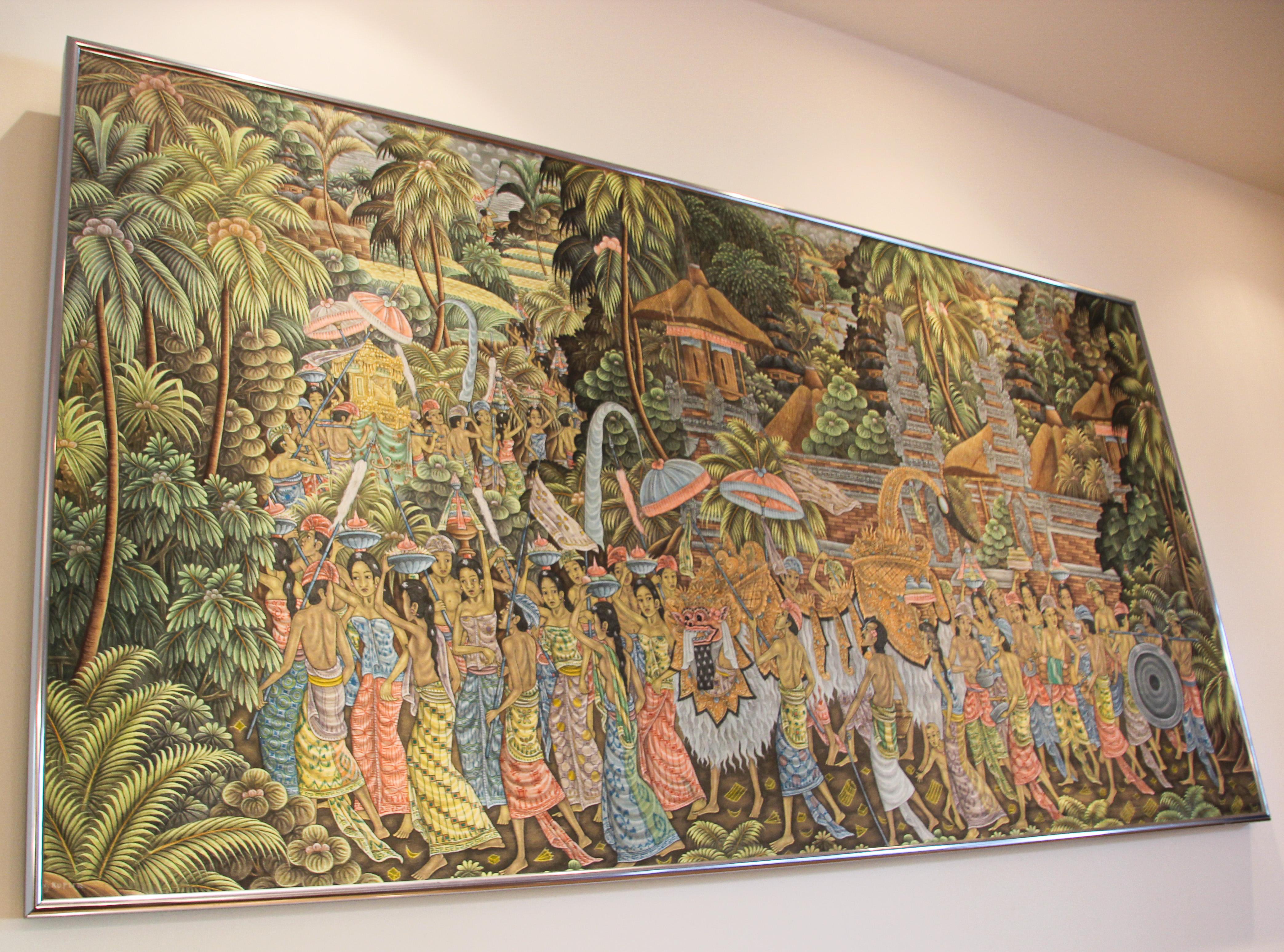Large Vintage Balinese Painting on Silk from Ubud Bali 1960's For Sale 10