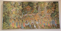 Large Vintage Balinese Painting on Silk from Ubud Bali 1960's