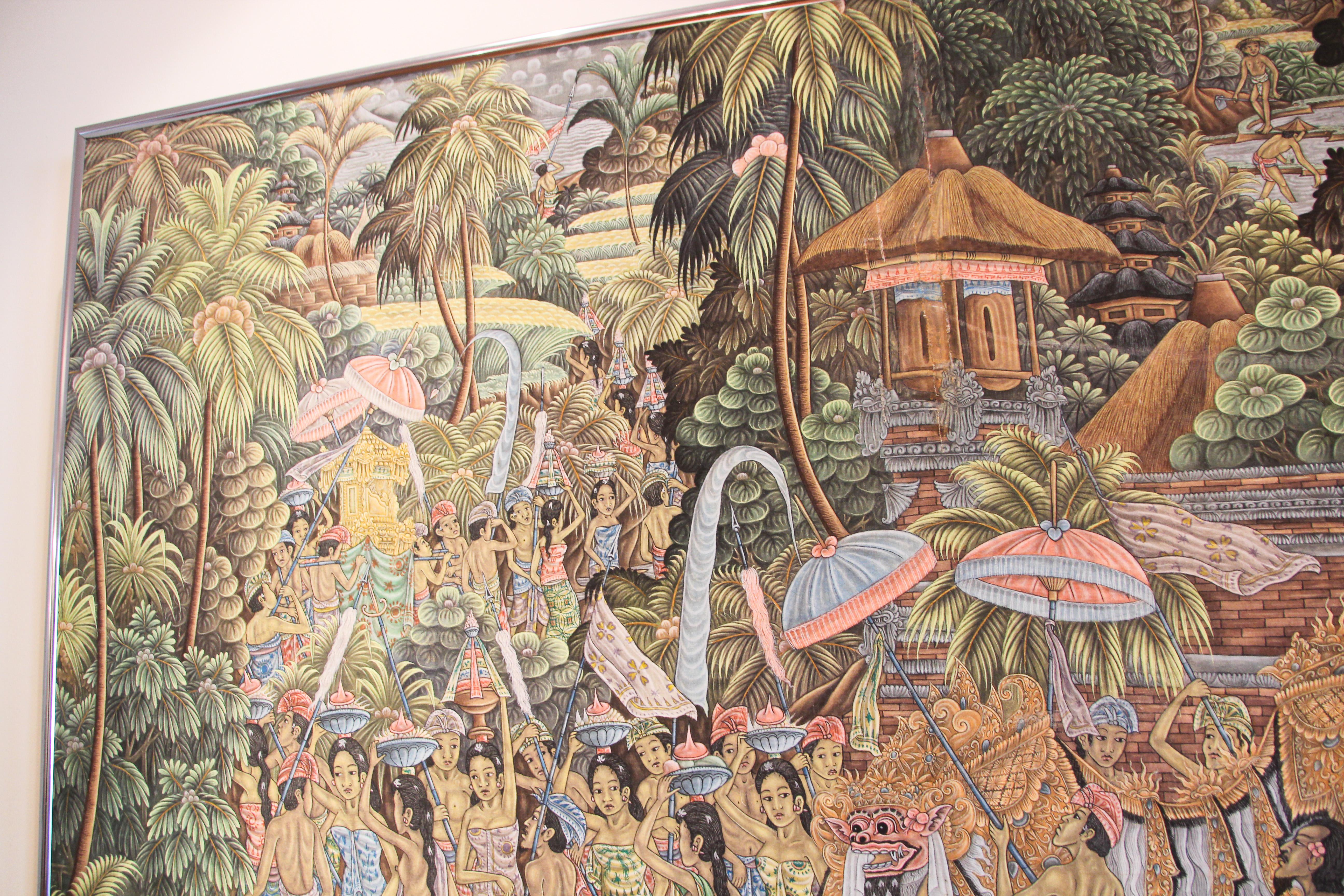 Large Vintage Balinese Painting on Silk from Ubud Bali 1960's For Sale 11