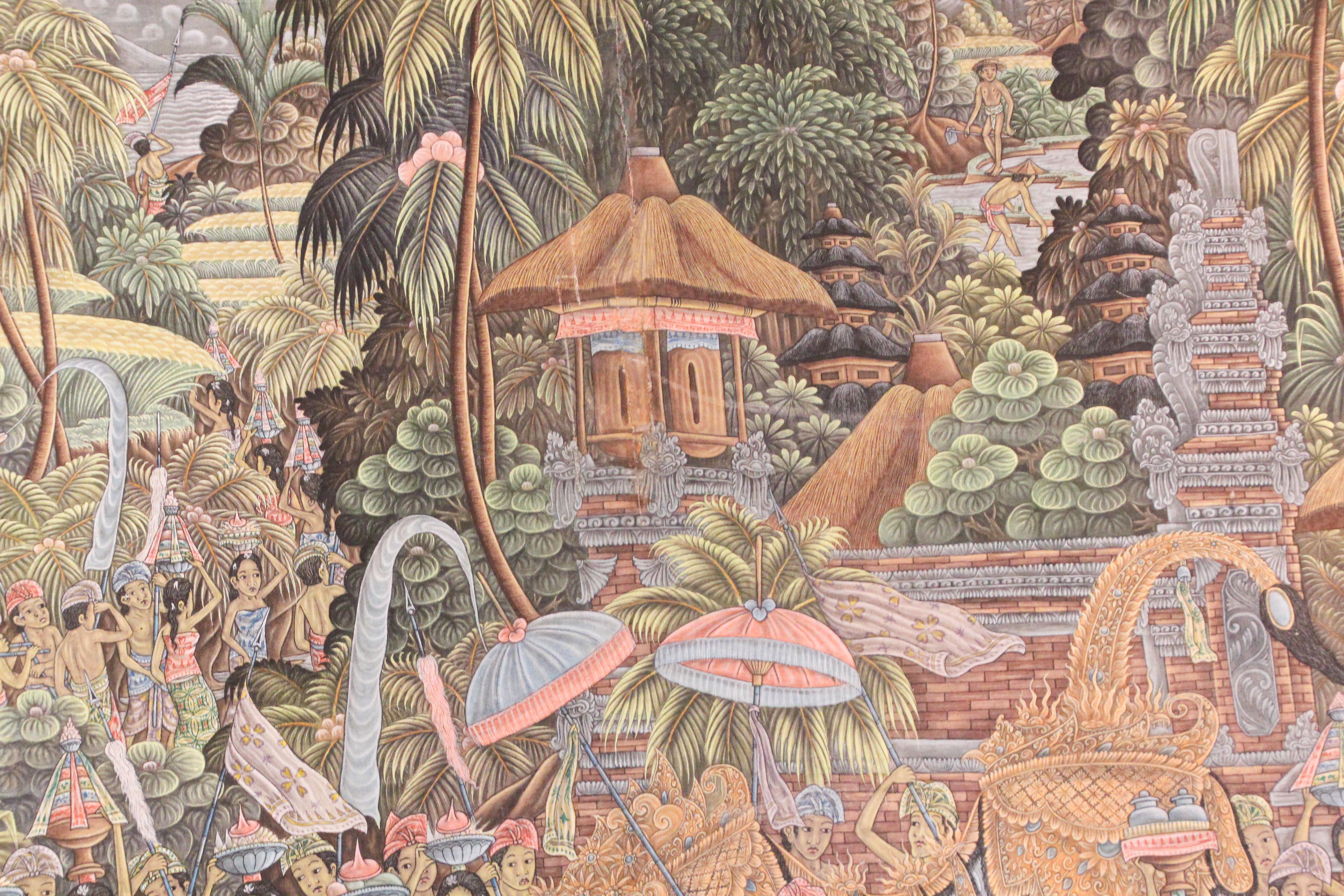Großes Balinesisches Vintage-Gemälde auf Seide aus Ubud Bali, 1960er Jahre (Volkskunst) im Angebot