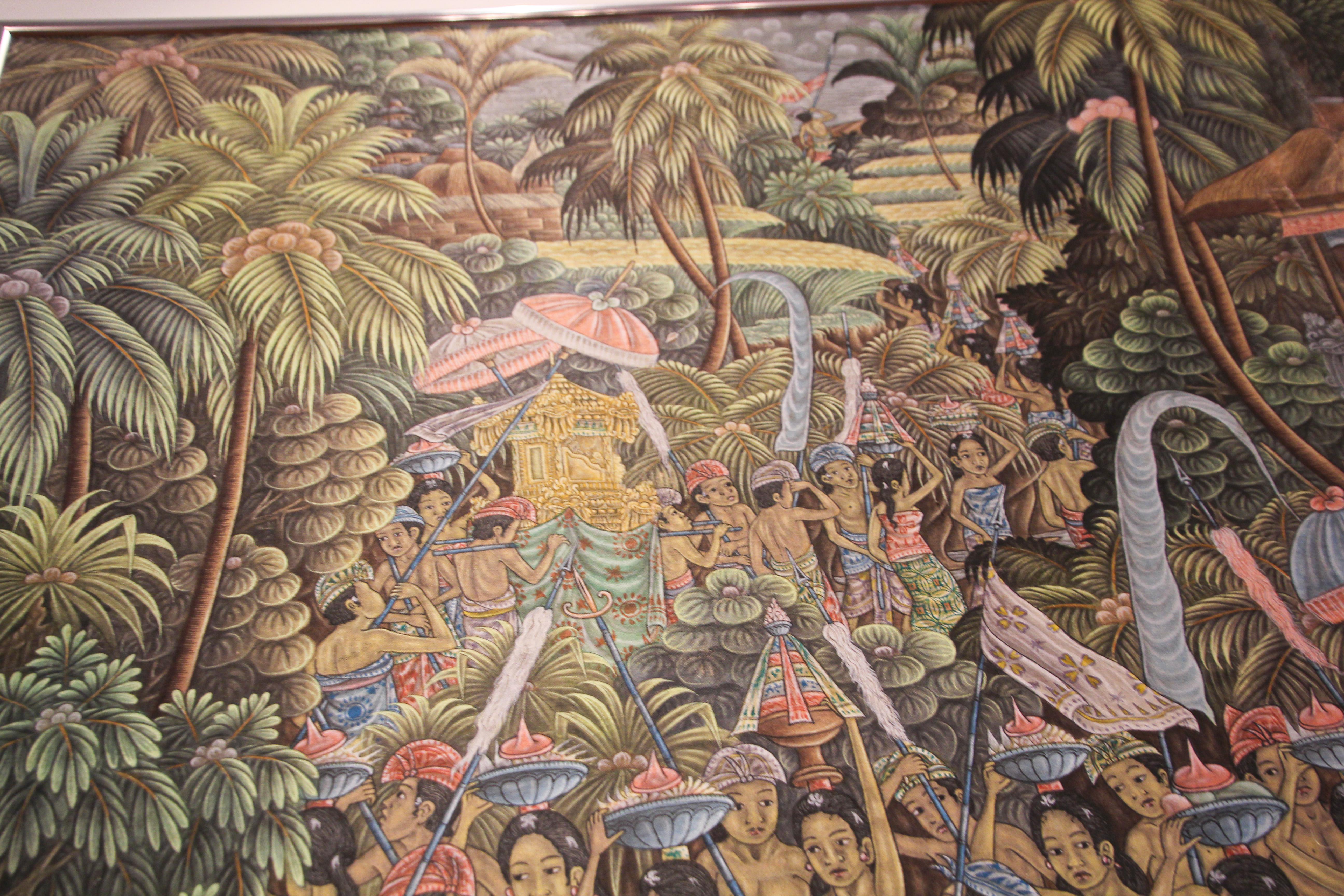Large Vintage Balinese Painting on Silk from Ubud Bali 1960's In Good Condition For Sale In North Hollywood, CA