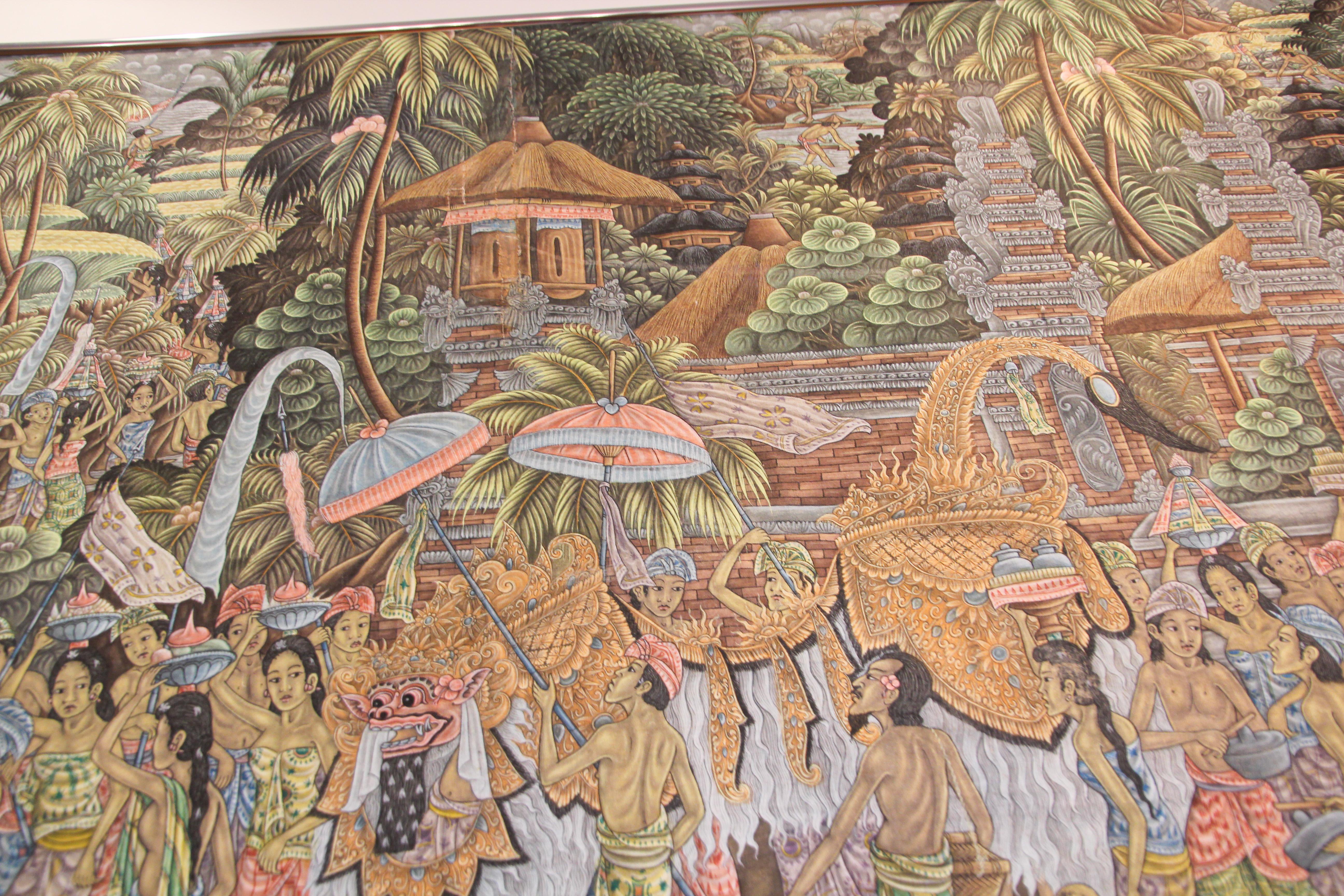 20th Century Large Vintage Balinese Painting on Silk from Ubud Bali 1960's For Sale