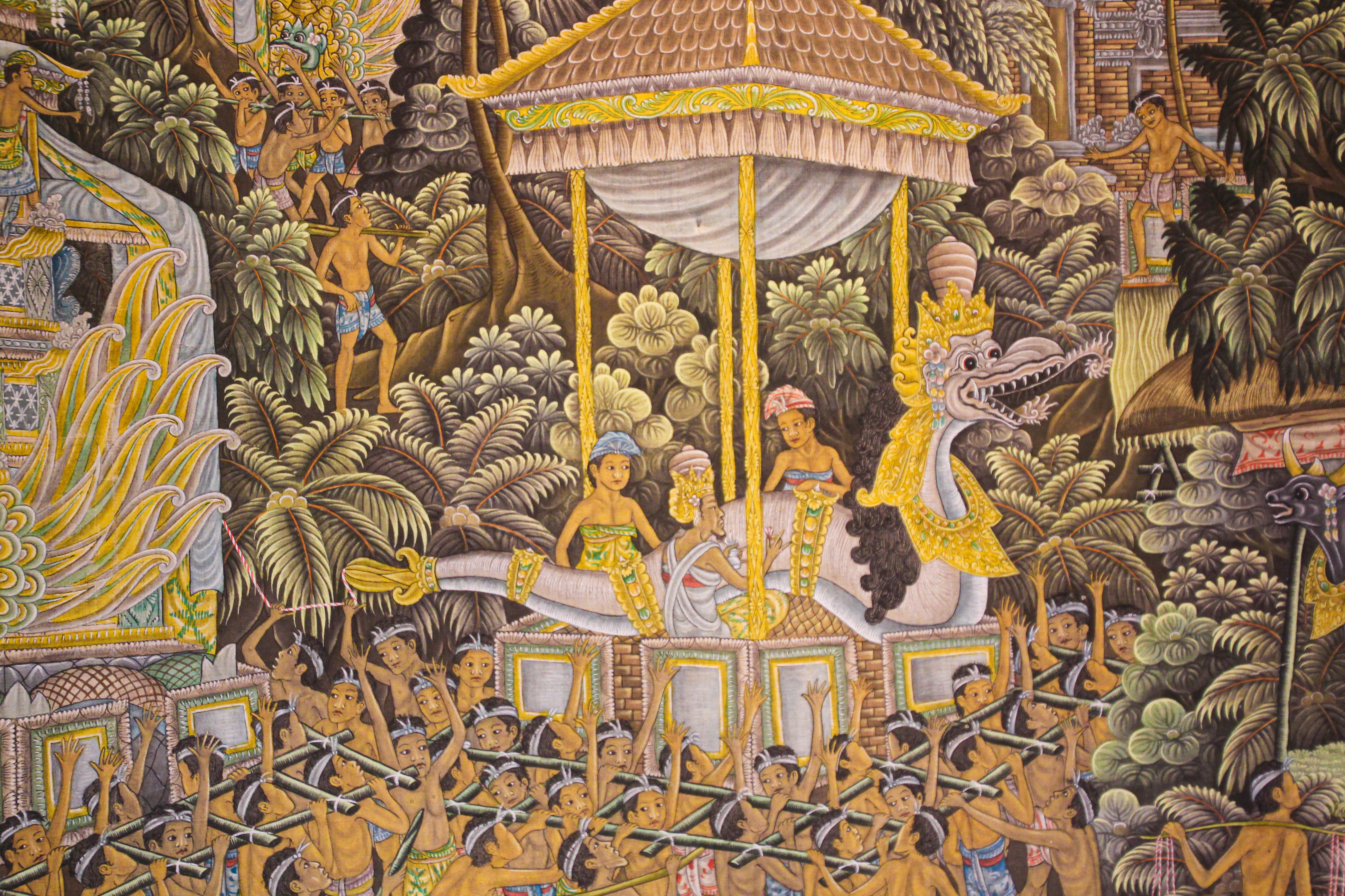 20ième siècle Grande peinture balinaise vintage sur soie d'Ubud Bali en vente