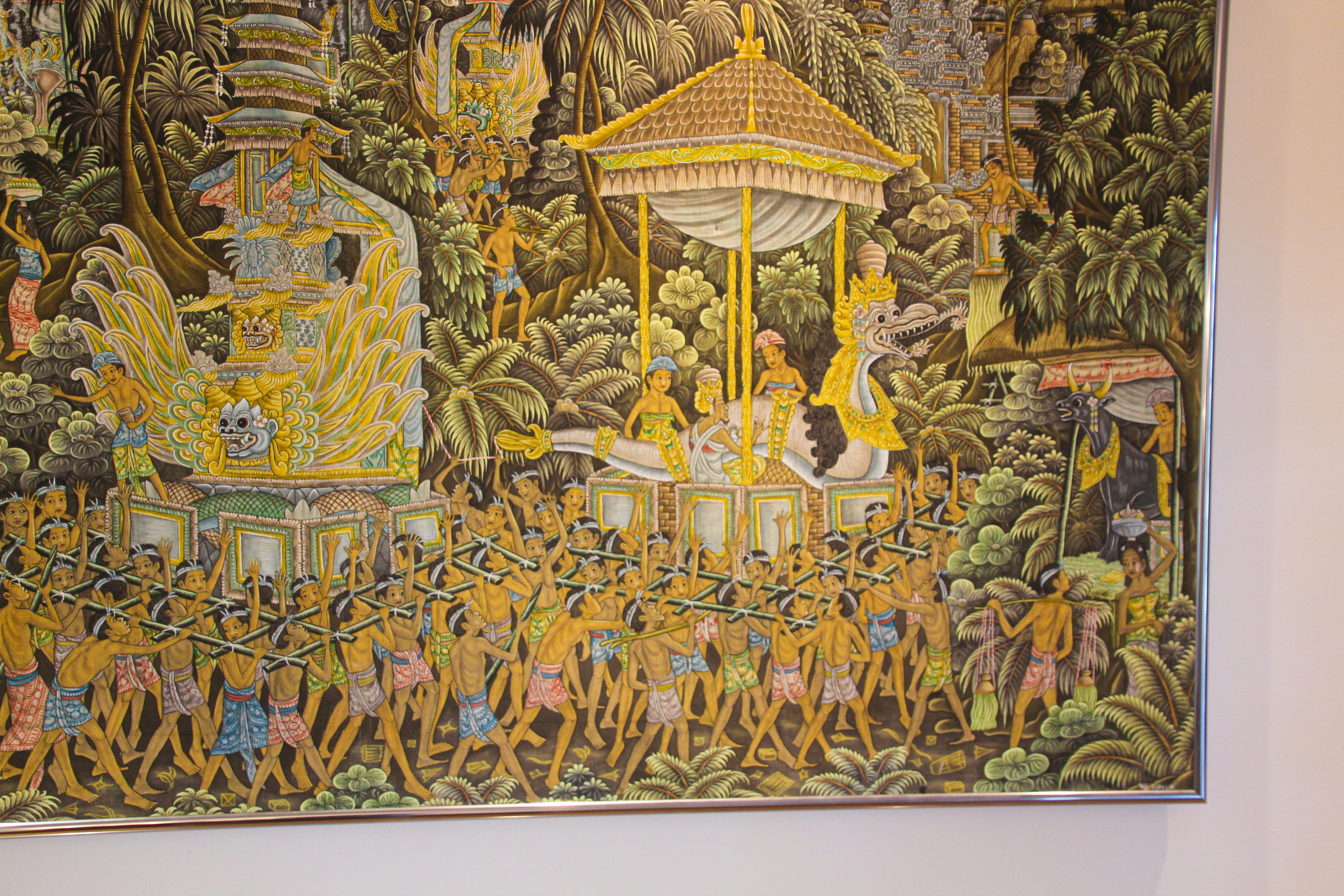 Vintage Large Balinese Painting on Silk from Ubud Bali For Sale 2