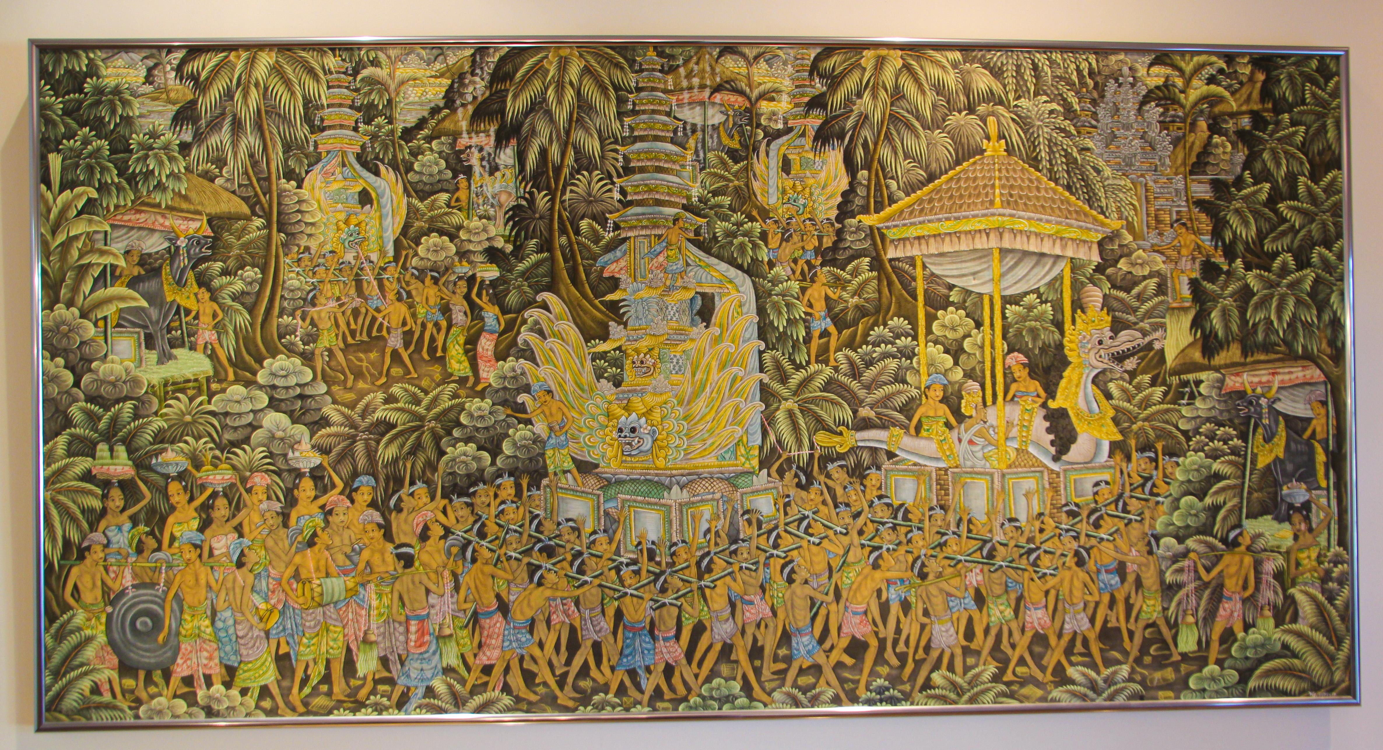 Grande peinture balinaise vintage sur soie d'Ubud Bali en vente 1