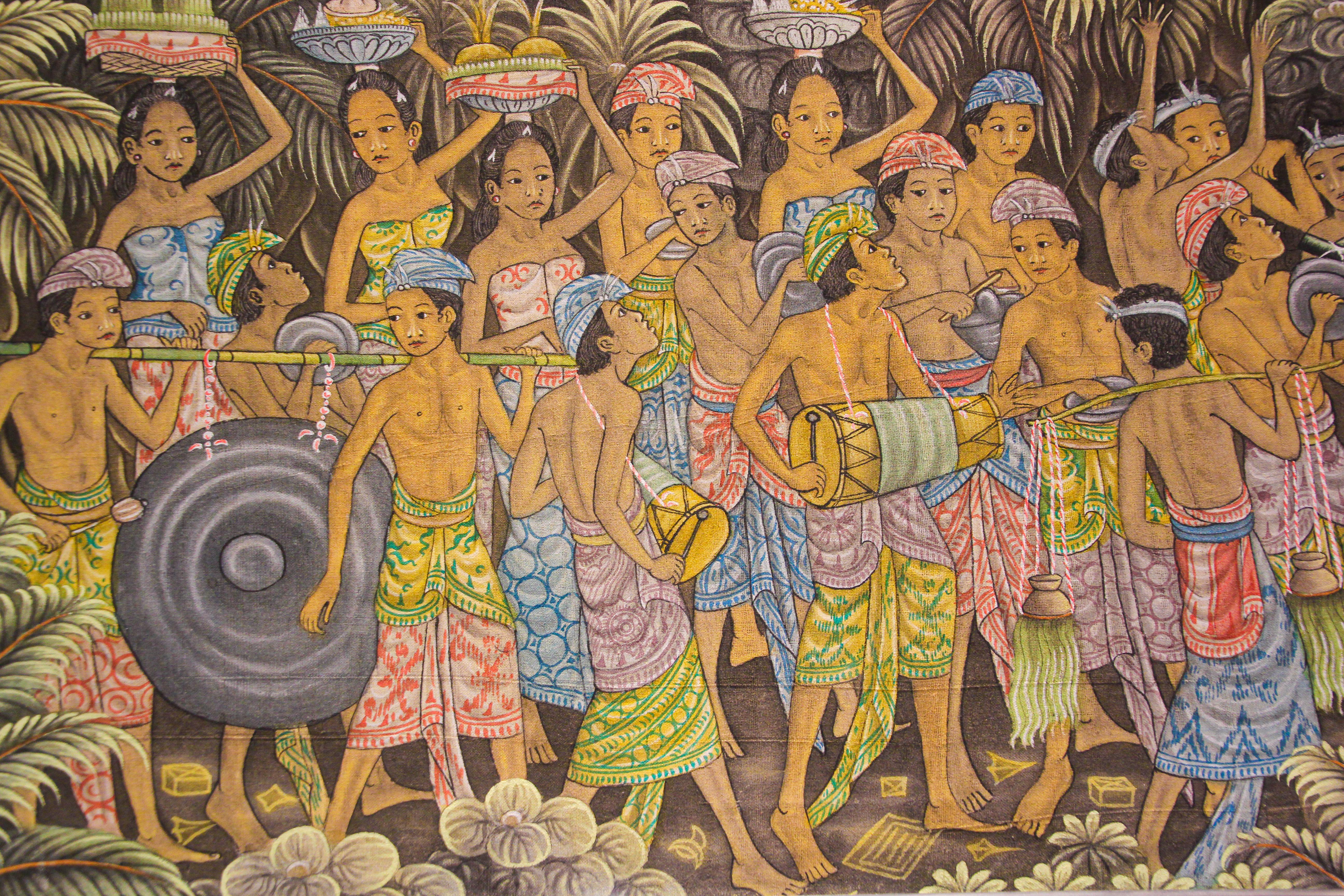 Grande peinture balinaise vintage sur soie d'Ubud Bali en vente 2