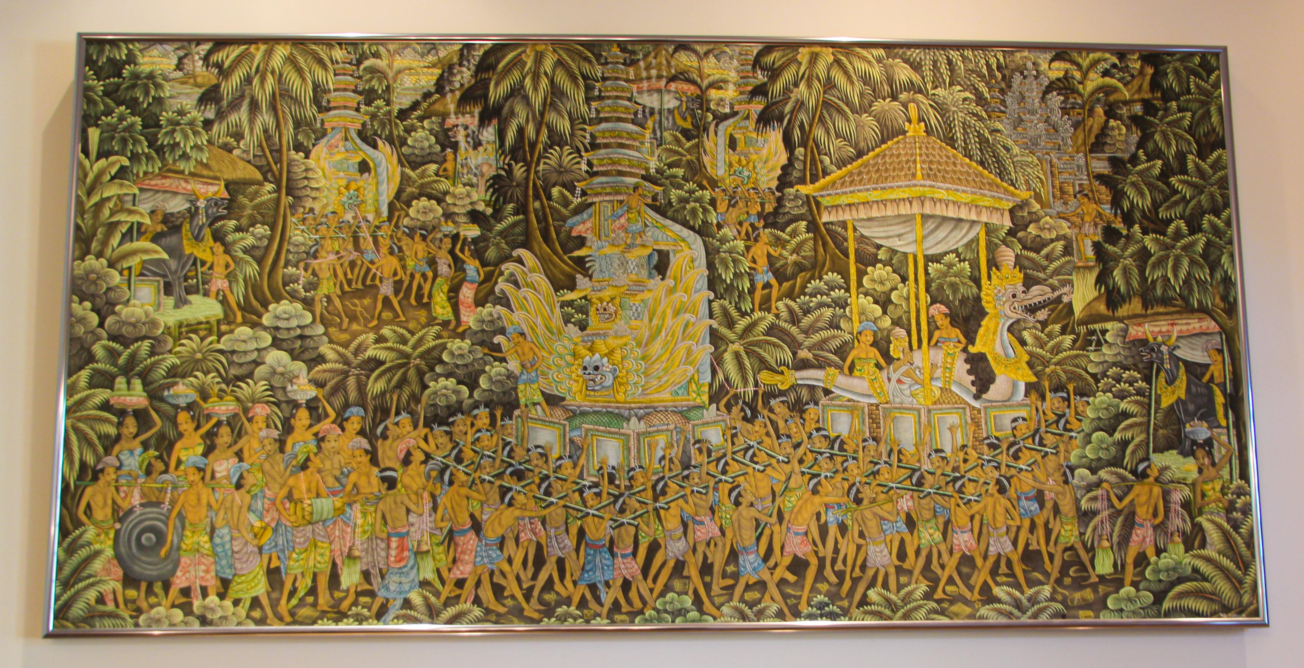 Vintage Large Balinese Painting on Silk from Ubud Bali For Sale 8