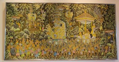 Gran pintura balinesa vintage sobre seda de Ubud Bali