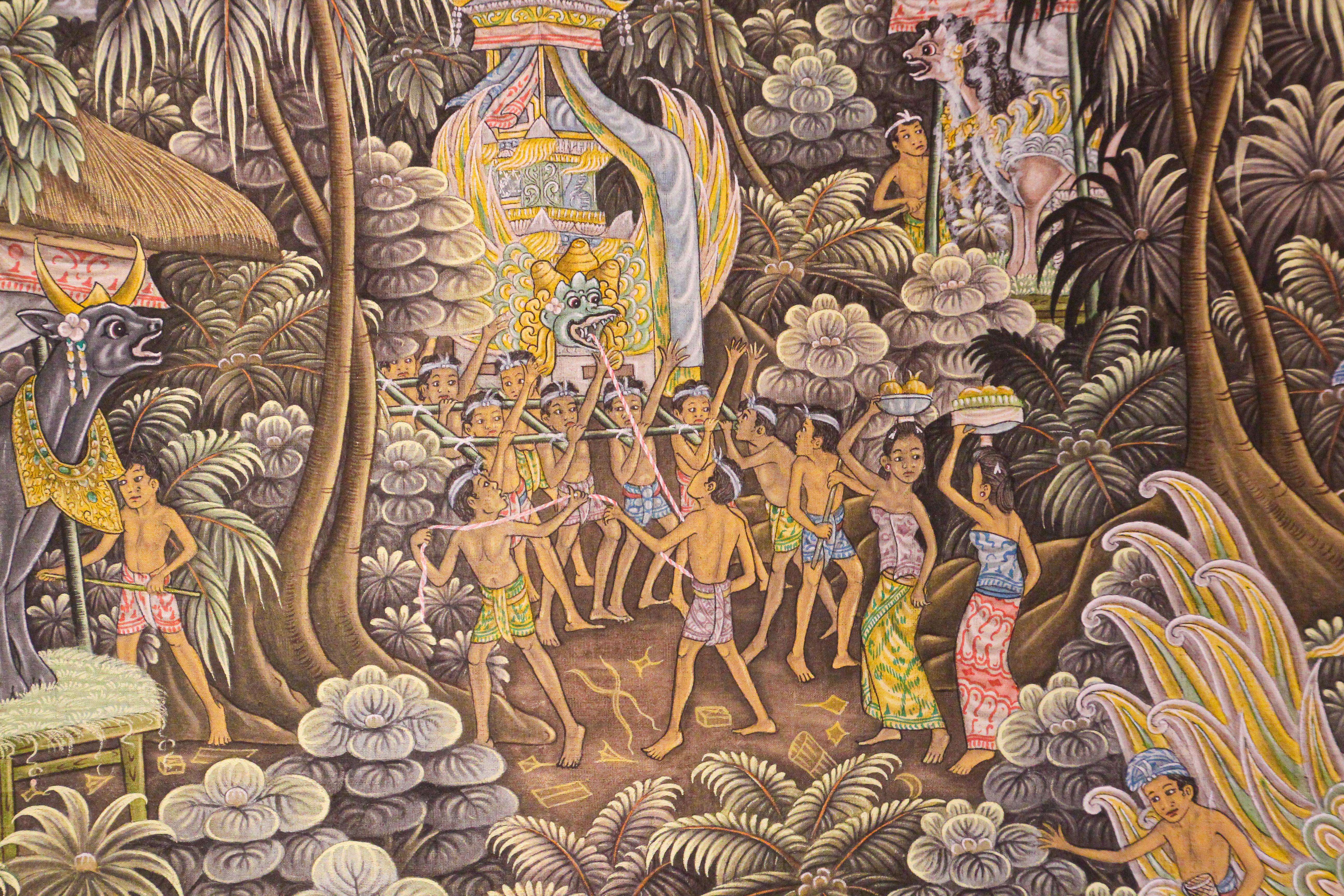 Großes Balinesisches Gemälde auf Seide aus Ubud Bali (Handbemalt) im Angebot