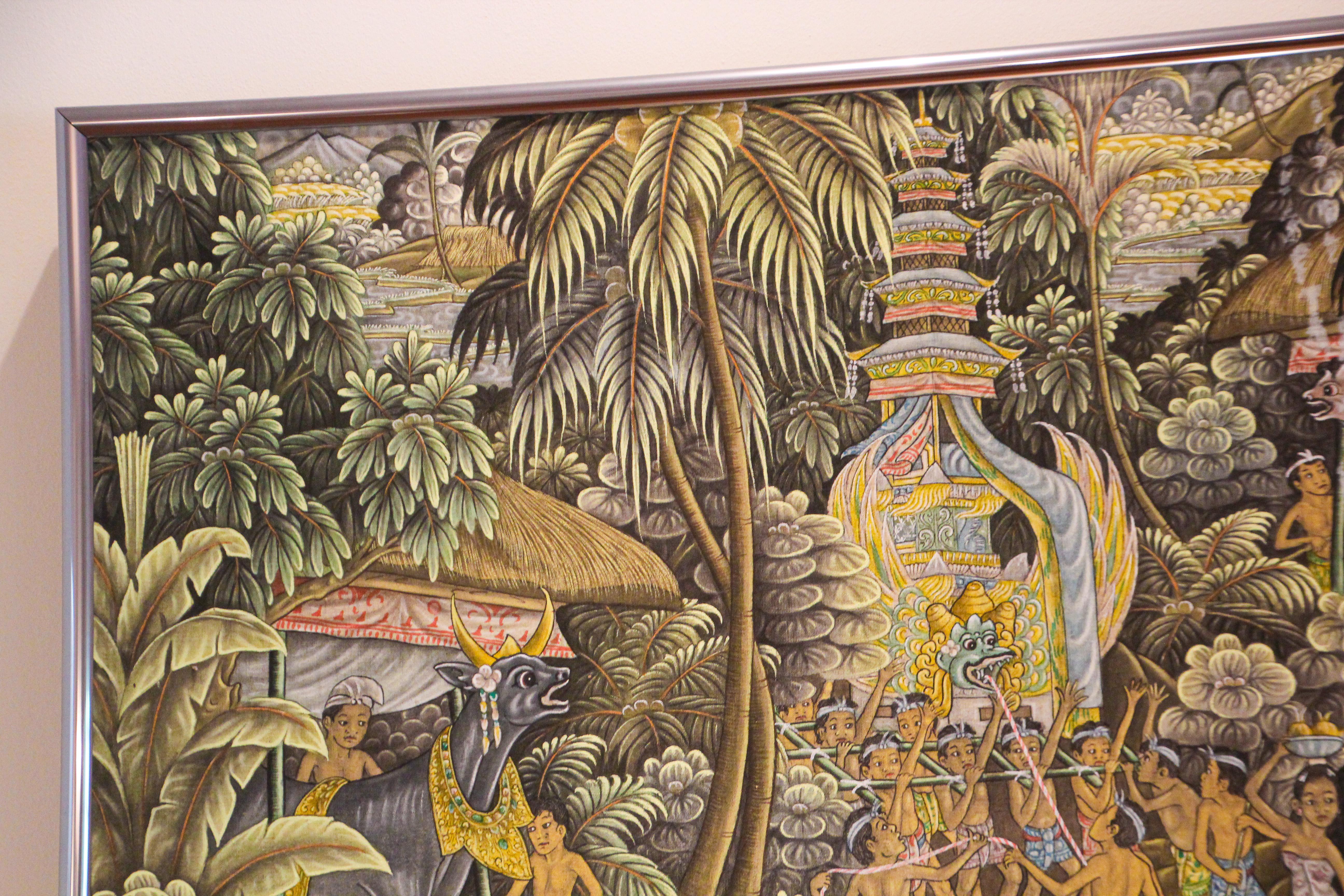 Großes Balinesisches Gemälde auf Seide aus Ubud Bali im Zustand „Gut“ im Angebot in North Hollywood, CA