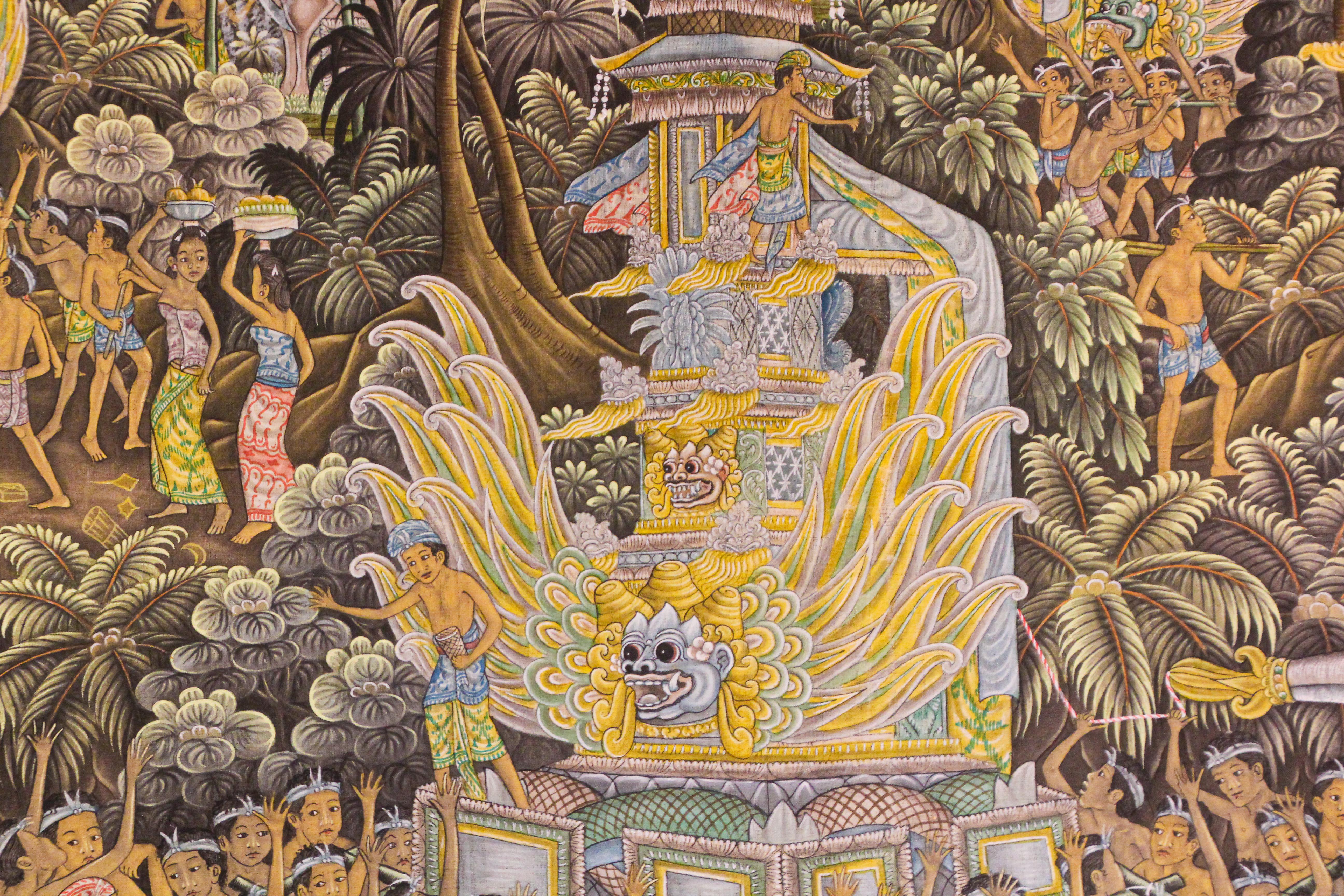Großes Balinesisches Gemälde auf Seide aus Ubud Bali im Angebot 2