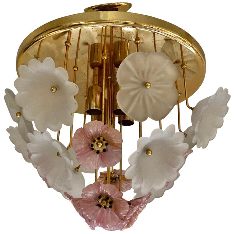 Lámpara de techo vintage Barovier grande de cristal de Murano Flor de anémona, Italia, años 70