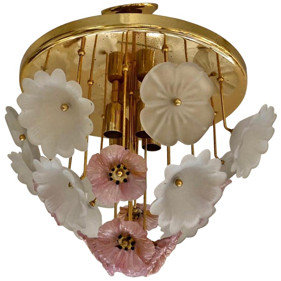 Vintage Large Barovier Murano Glass Flower Anemone Ceiling Light, Italy, 1970s For Sale