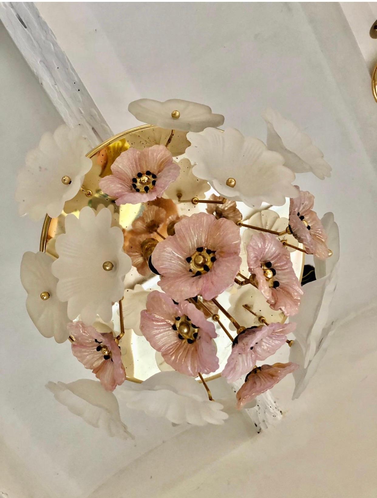 italien Grand plafonnier vintage en verre de Murano Barovier à fleurs d'anémone, Italie, 1970 en vente