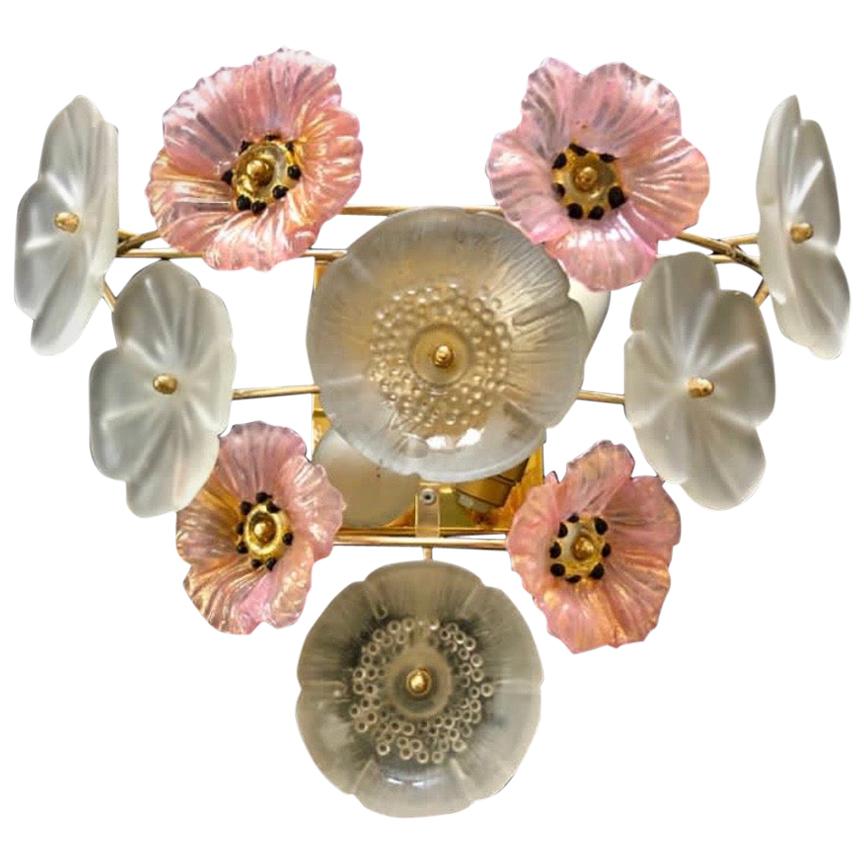 Vintage Large Barovier Murano Glass Flower Anemone Wall Light, Italy, 1970s