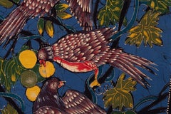 Großes Vintage-Batik-Gemälde '' Papageien, die Früchte essen ''   1960s