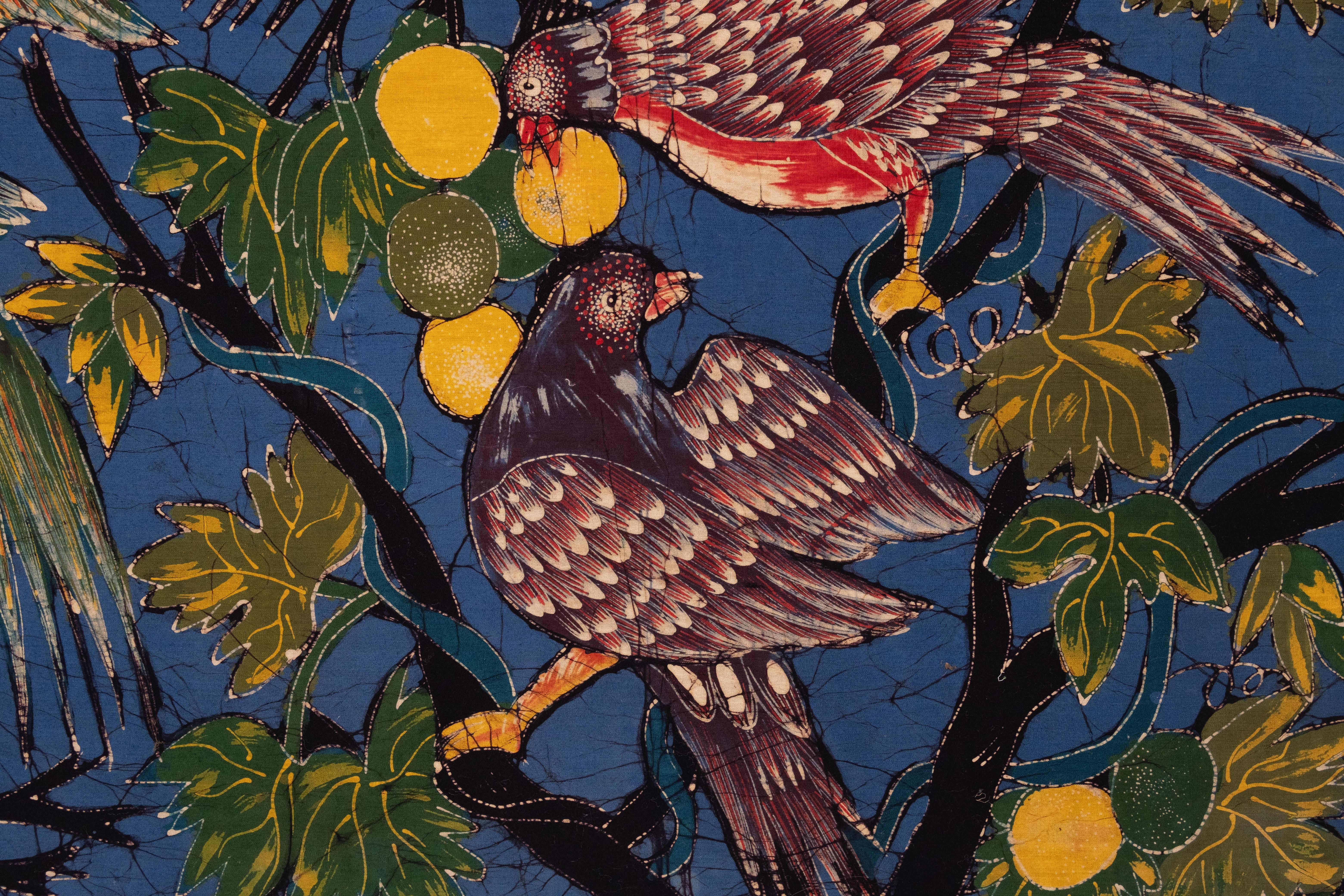 Vintage large Batik painting '' Parrots eating fruit ''   1960s  For Sale 2