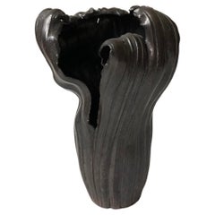 Vintage Large Black Organic Studio Pottery Vase