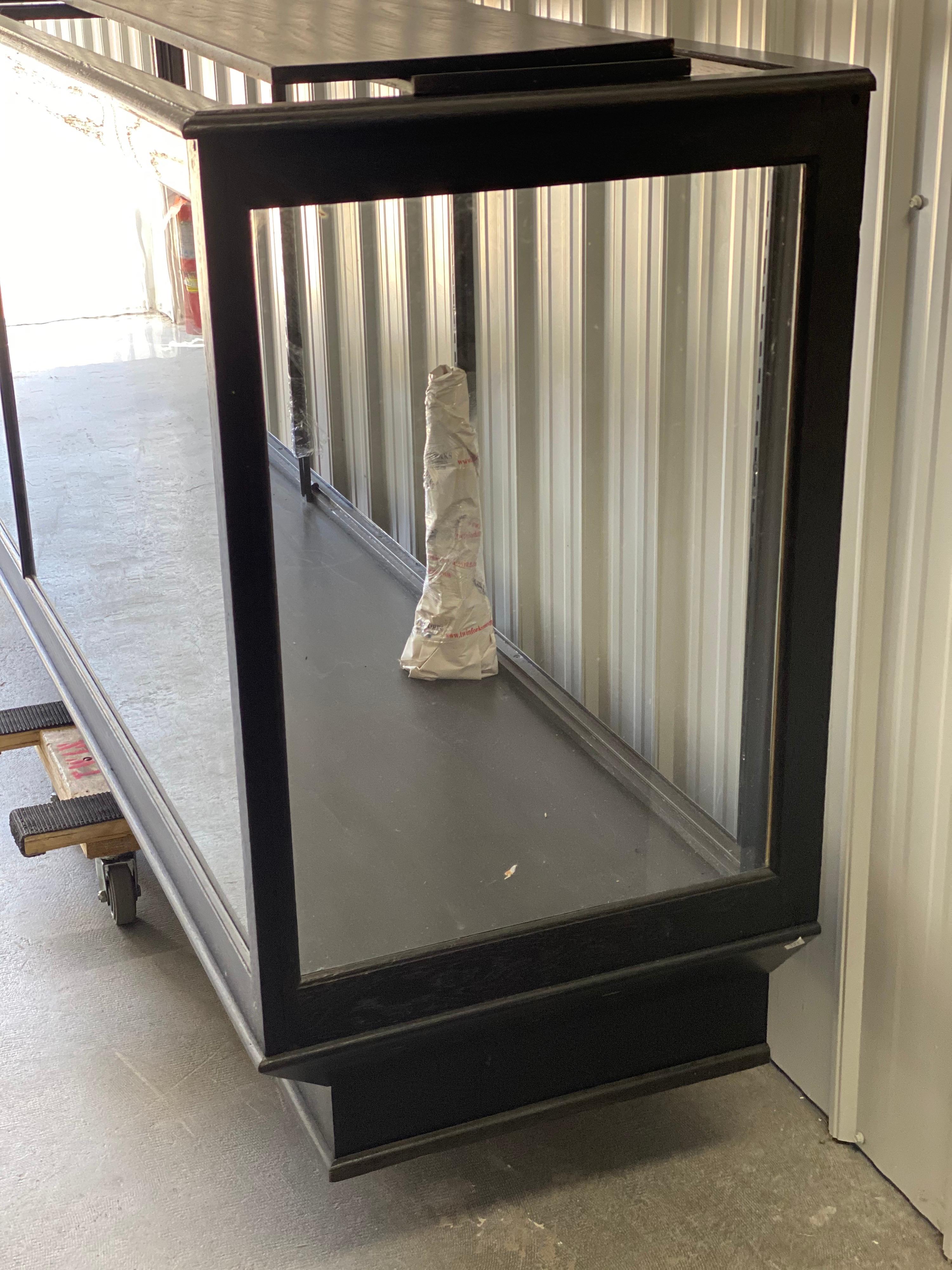 Vintage Large Black Stained Oak & Glass Shop Display Case/Cabinet In Good Condition For Sale In Southampton, NY