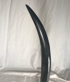 Vintage Large Black Steer Horn Desk Decoration on Silver Base