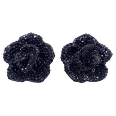 Vintage Large Black Stone Rose Clip-On Earrings