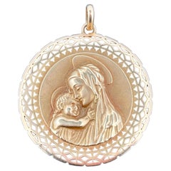 Ciondolo grande vintage della Beata Vergine Maria in oro giallo 18k - 36 mm