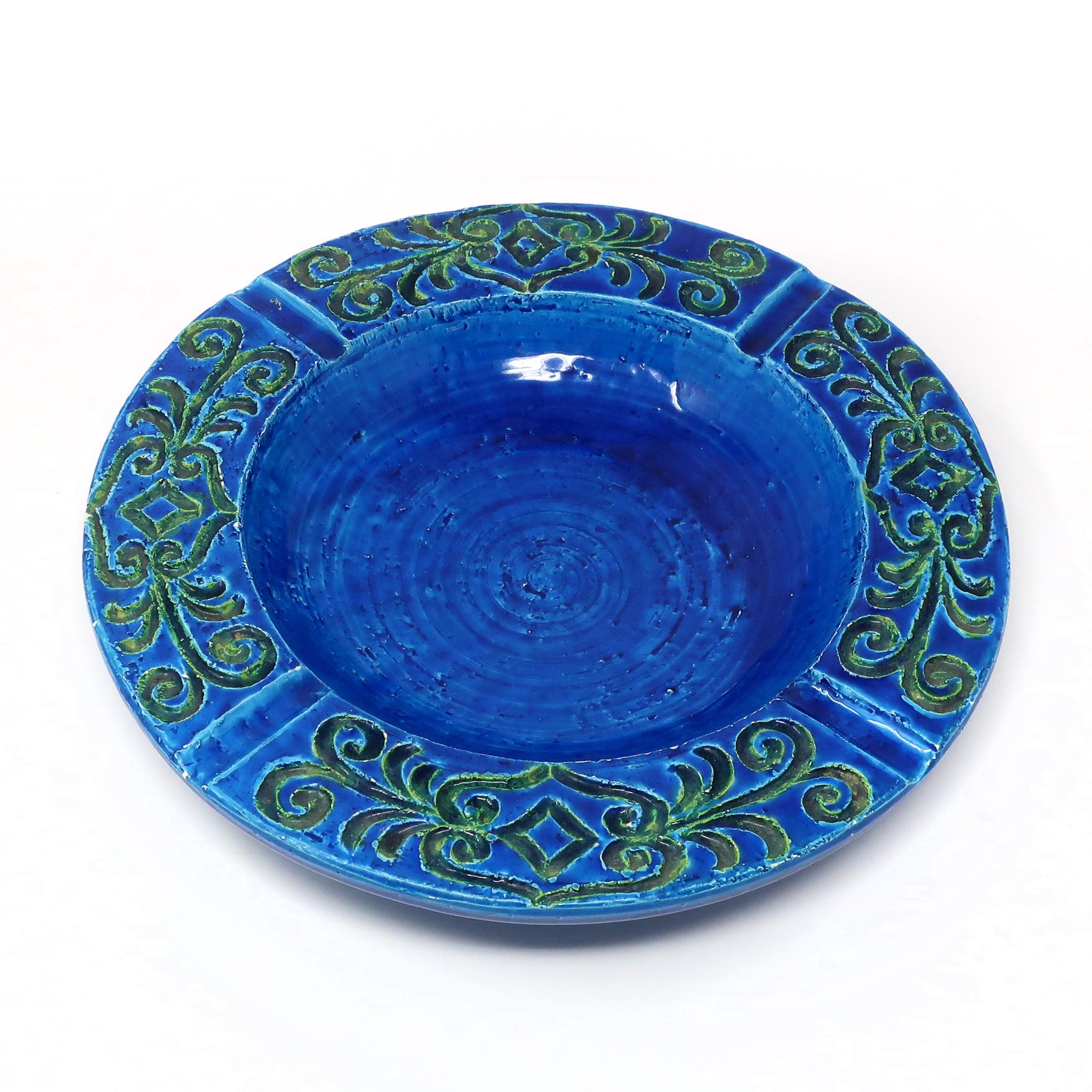 Mid-Century Modern Vintage Large Blue Italian Ceramic Ashtray  For Sale