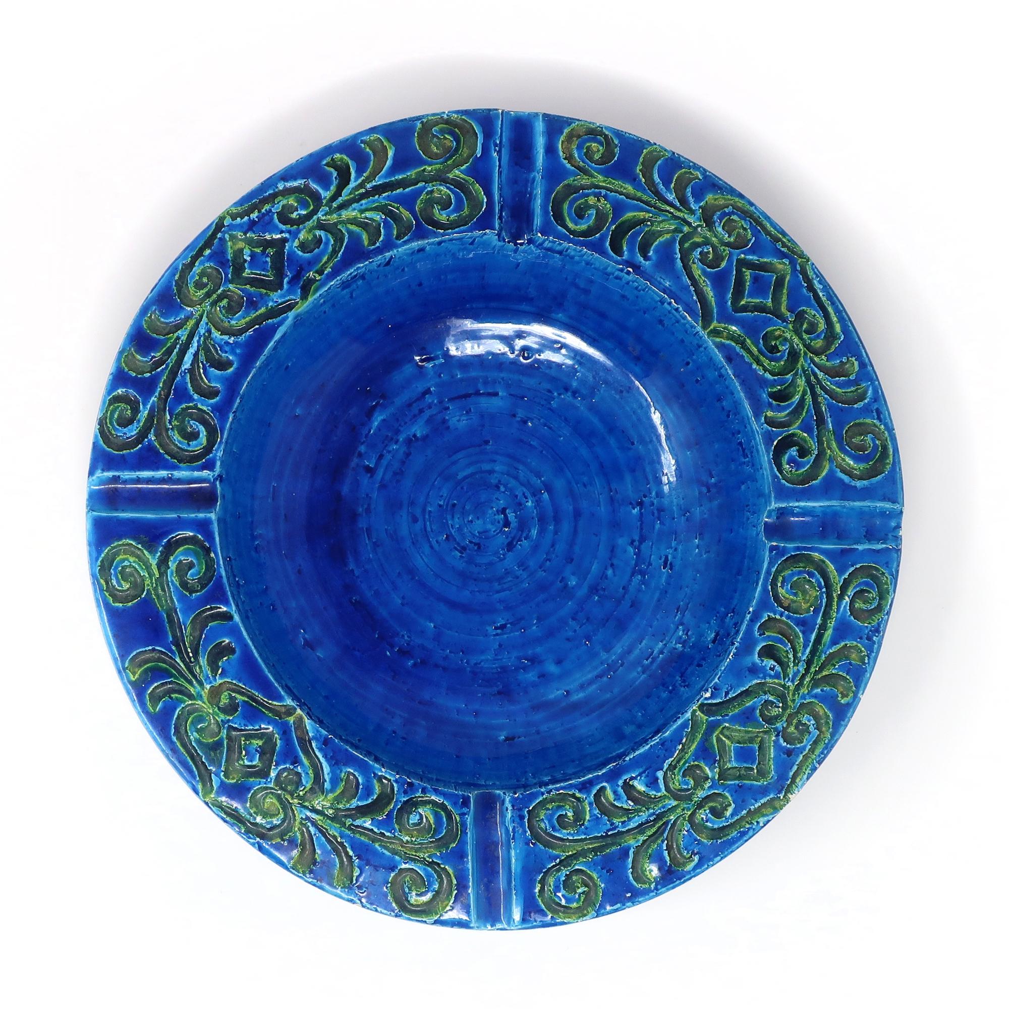 Vintage Large Blue Italian Ceramic Ashtray  In Good Condition For Sale In Brooklyn, NY
