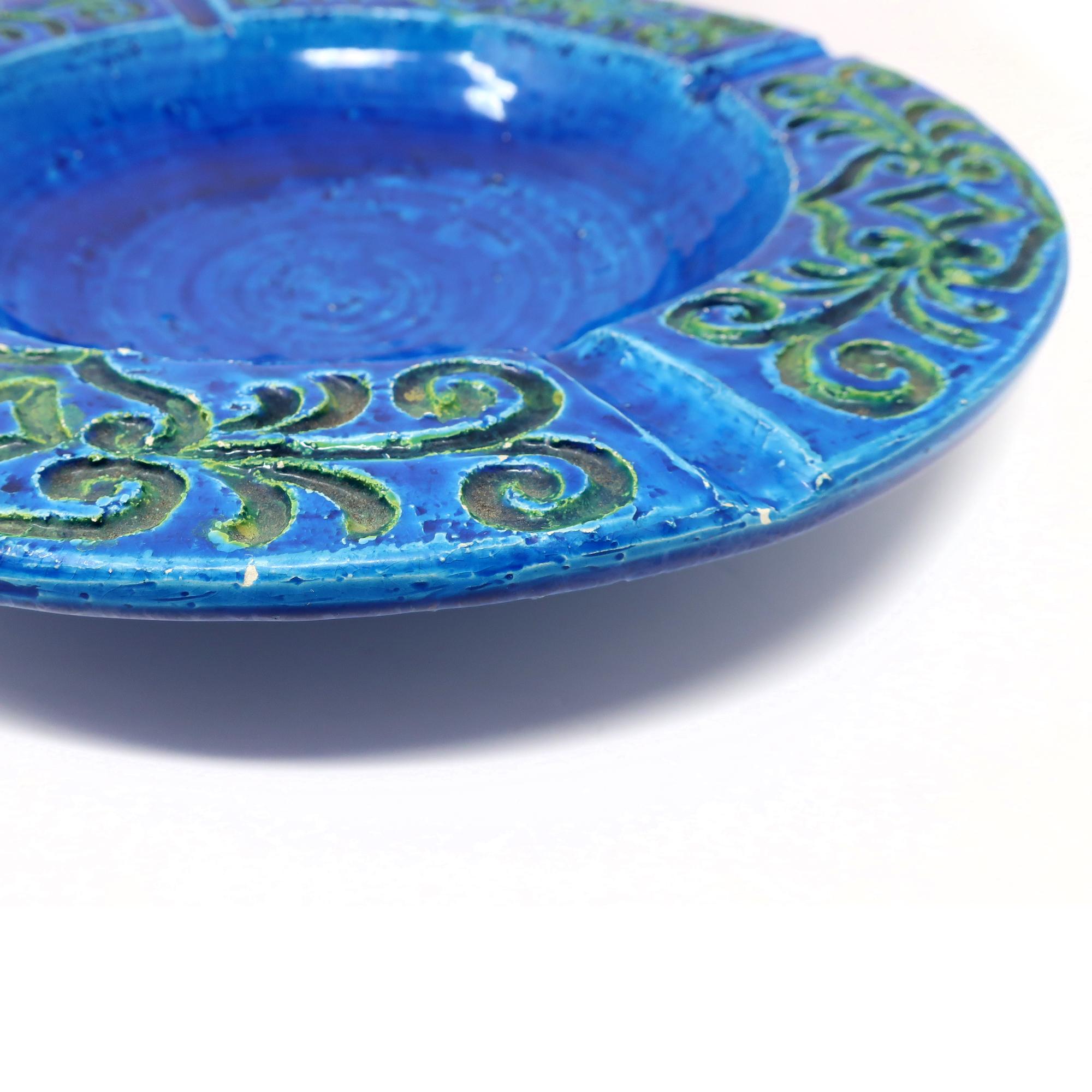 20th Century Vintage Large Blue Italian Ceramic Ashtray  For Sale