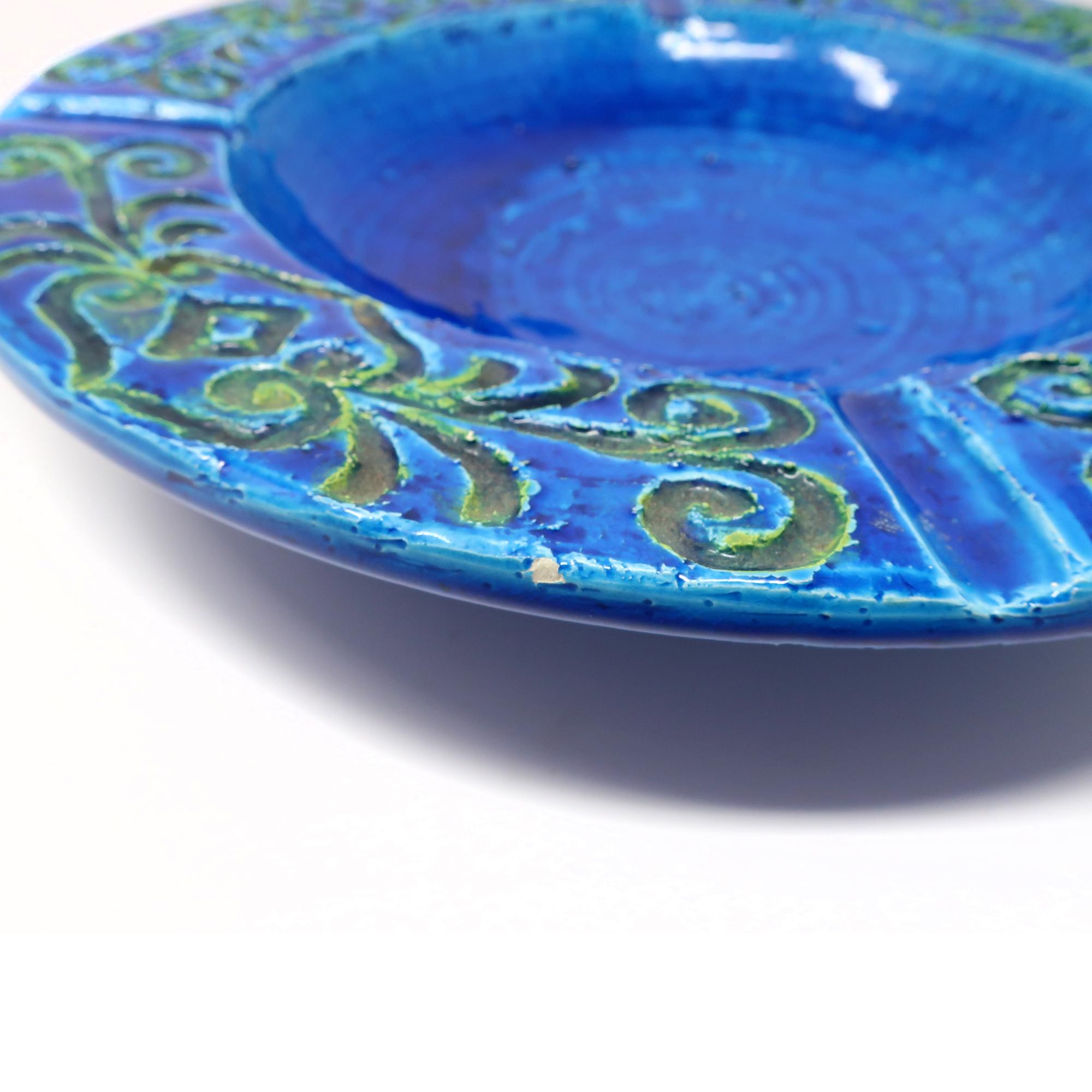 Vintage Large Blue Italian Ceramic Ashtray  For Sale 1