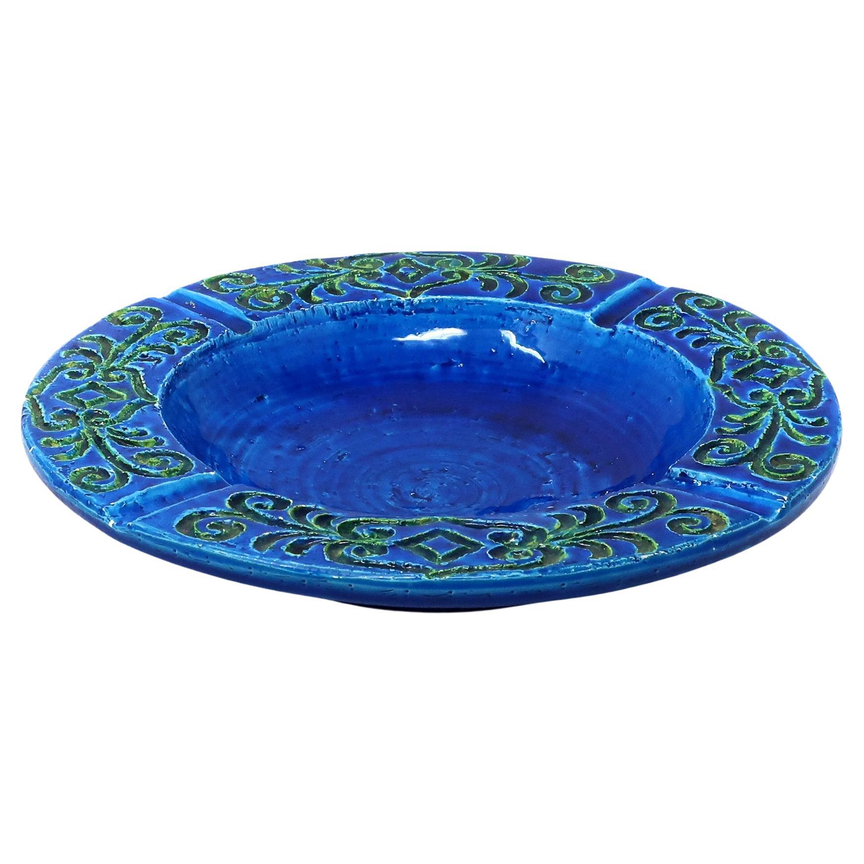 Cenicero vintage grande de cerámica italiana azul en venta