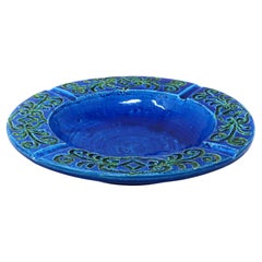 Retro Large Blue Italian Ceramic Ashtray 