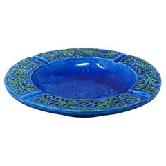 Vintage Large Blue Italian Ceramic Ashtray