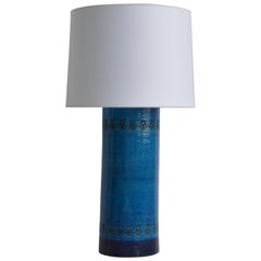 Vintage Large Blue Midcentury Pottery Table Lamp
