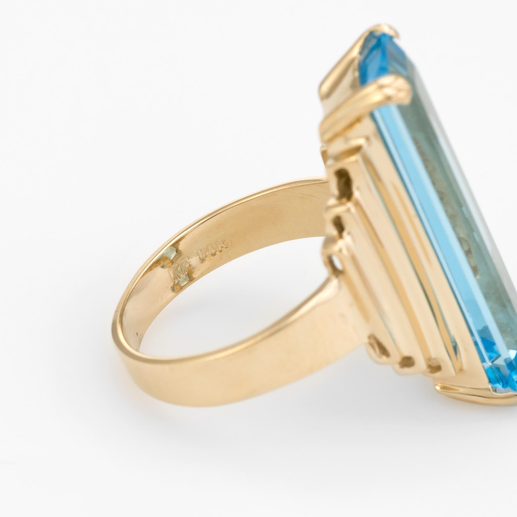 Emerald Cut Vintage Large Blue Topaz Ring 14 Karat Gold Cocktail Jewelry Statement Estate