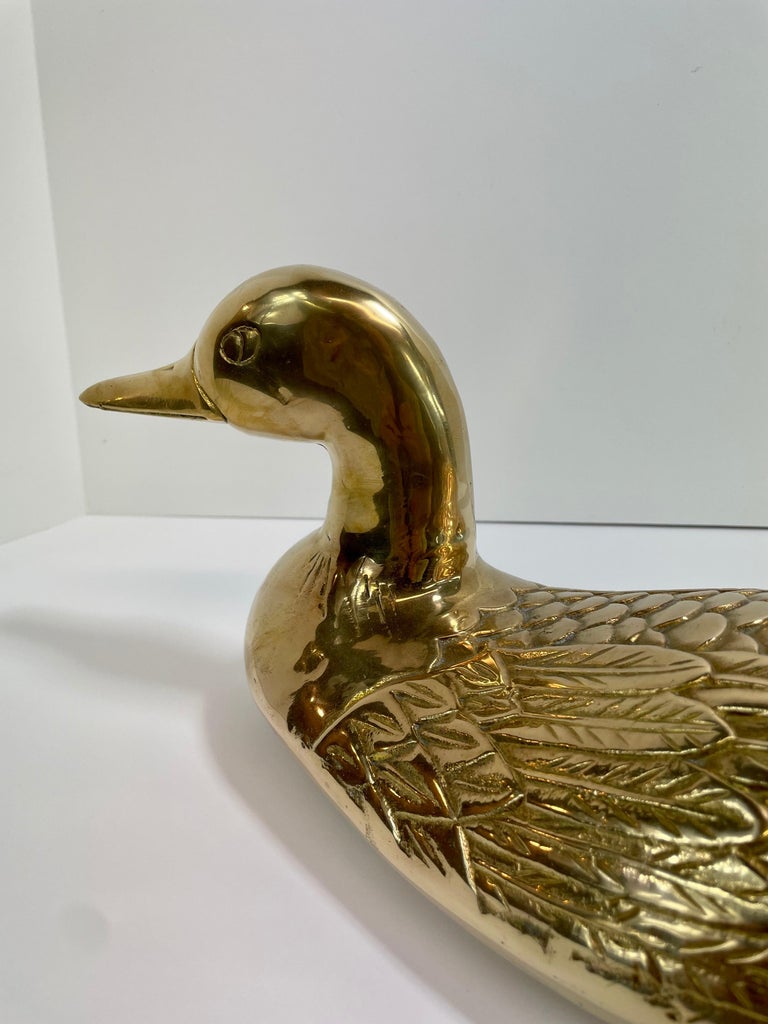 Aged Heavy Brass Duck Statue, Vintage Brass Duck, Brass Figurine