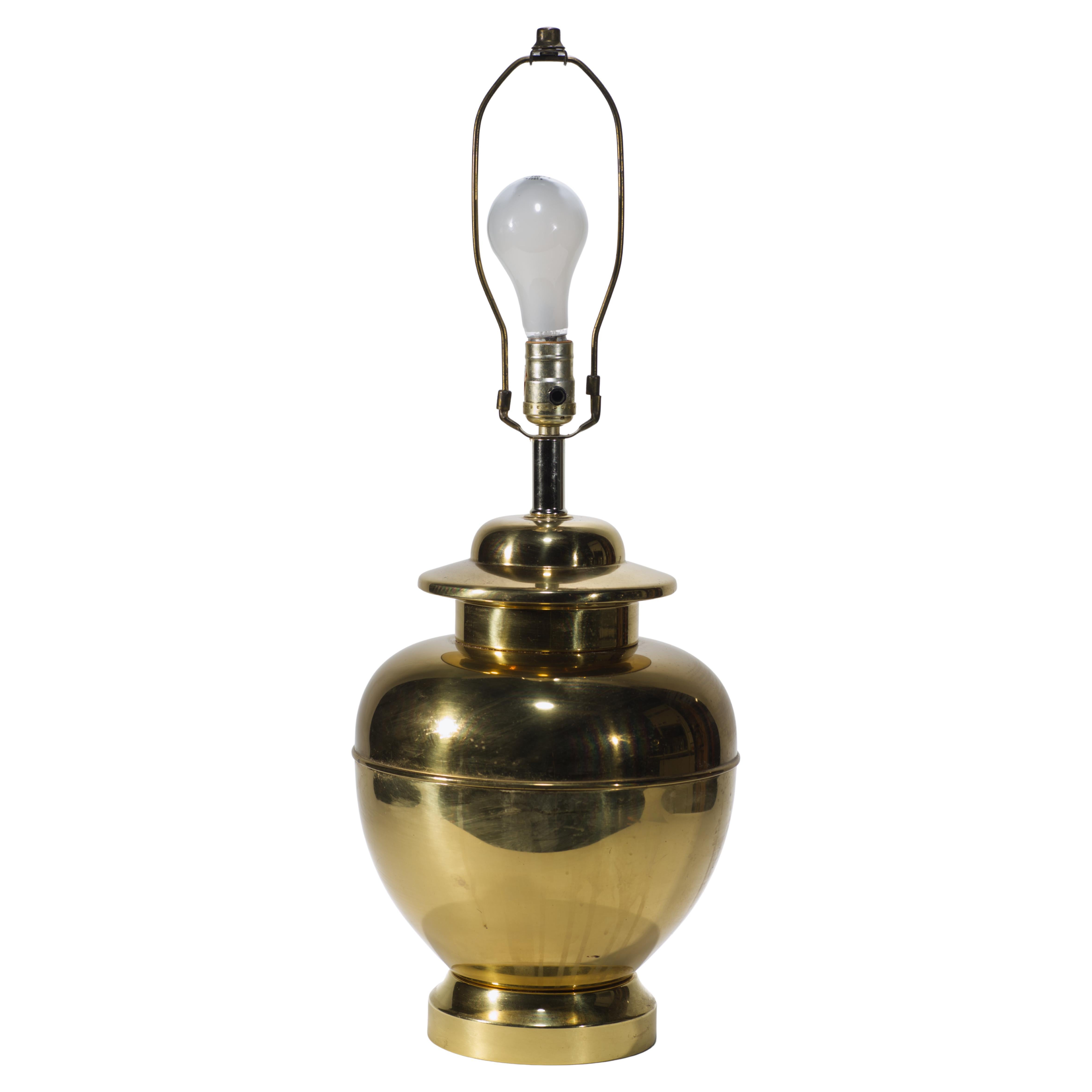 Vintage Large Brass Footed Ginger Jar Table Lamp For Sale