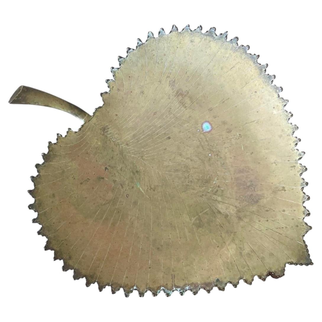 Vintage Large Brass Leaf Tray For Sale