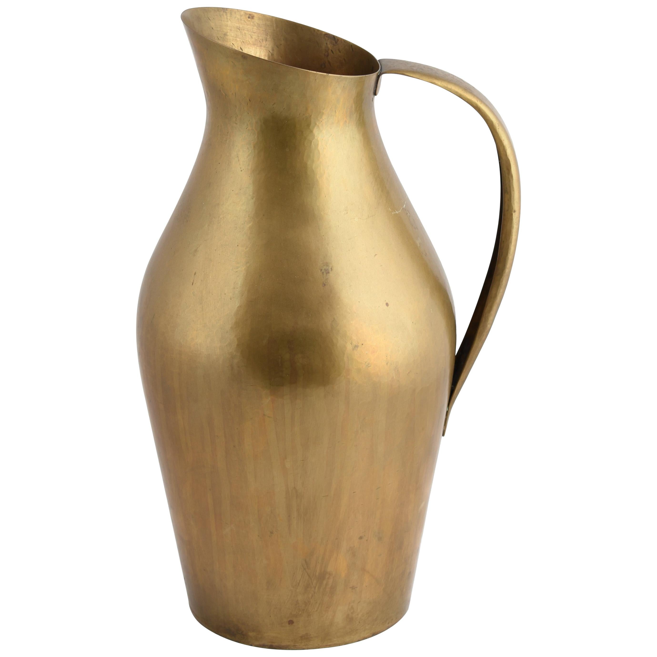 Vintage Large Brass Pitcher/Vase with Handles by Hayno Focken, Germany, 1930s