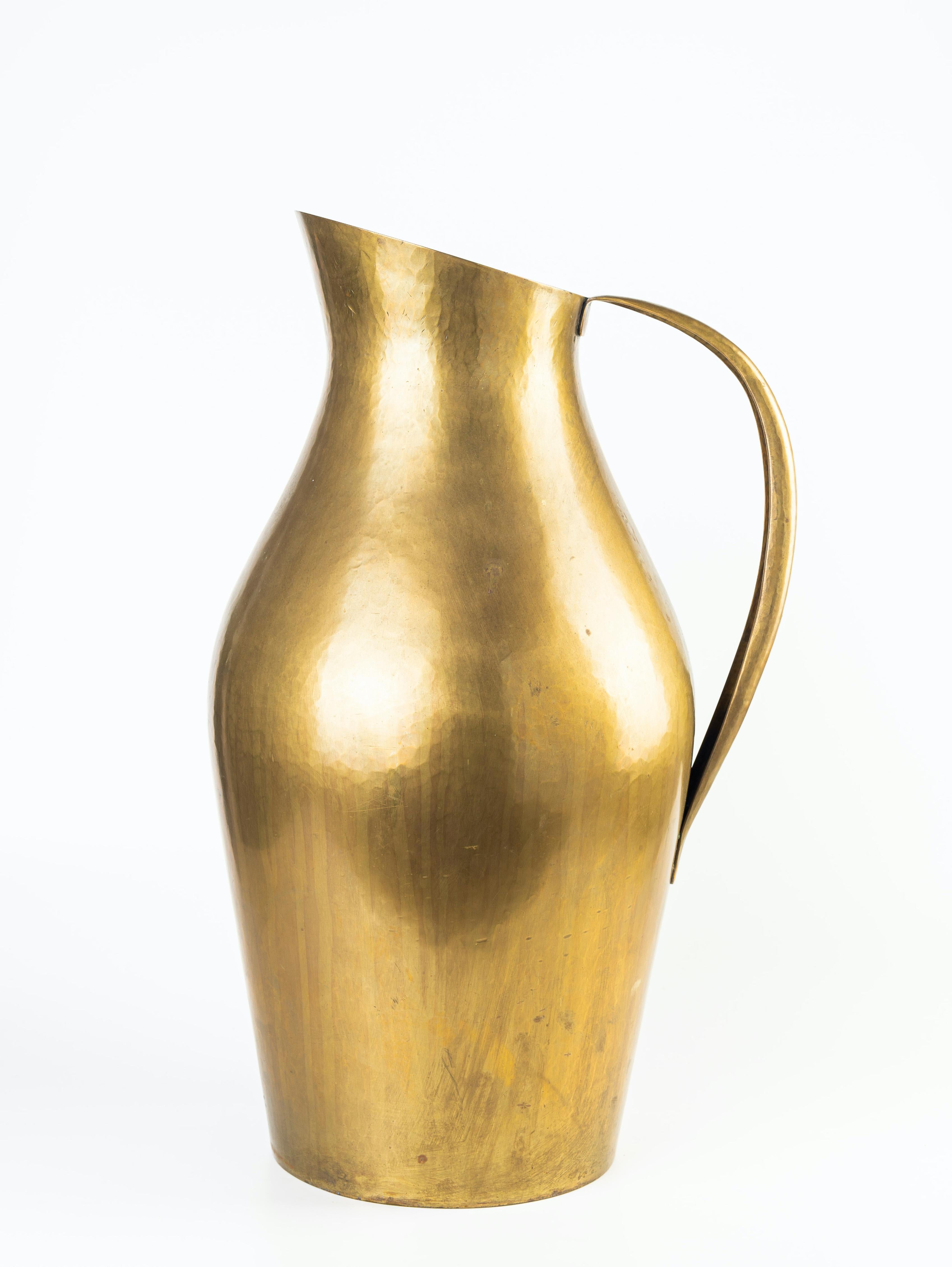 Bauhaus Vintage Large Brass Pitcher/Vase with Handles by Hayno Focken, Germany, 1930s