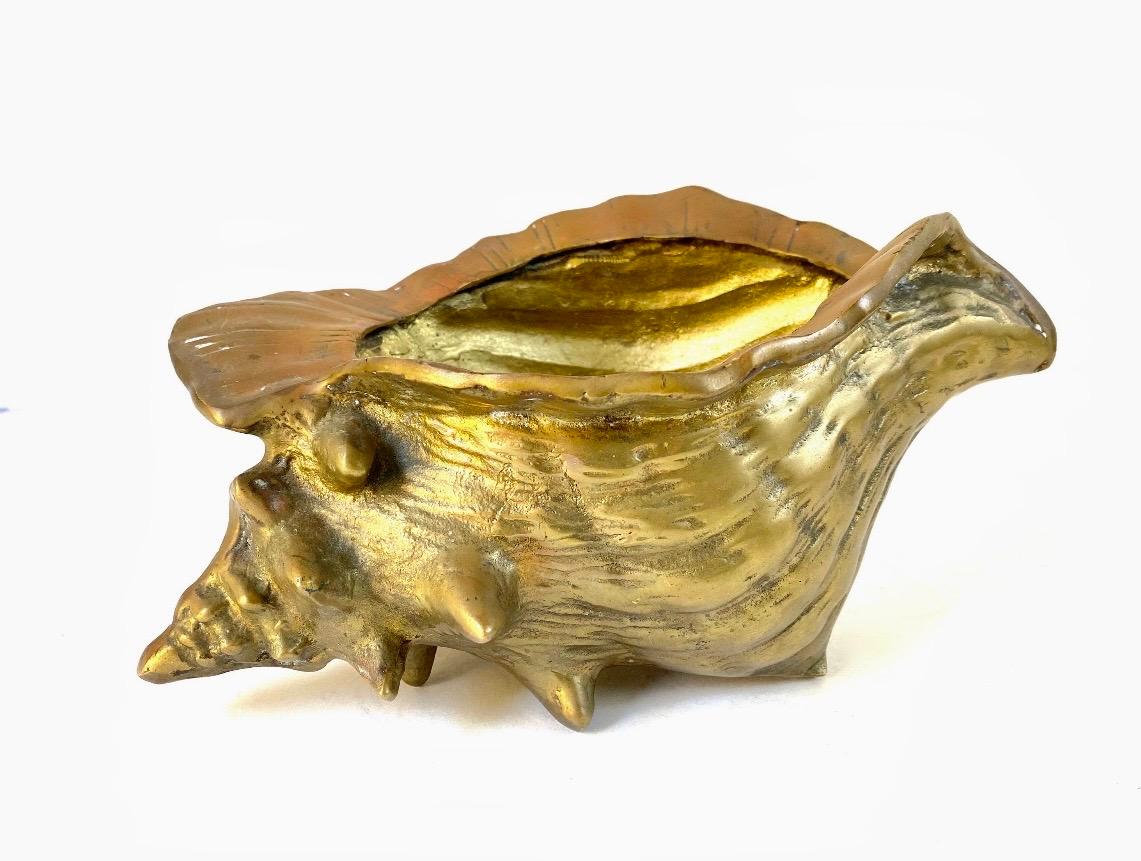 Cast Vintage Large Brass Sea Shell Planter