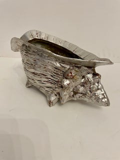 Vintage Large Brass Silverleaf Seashell Planter