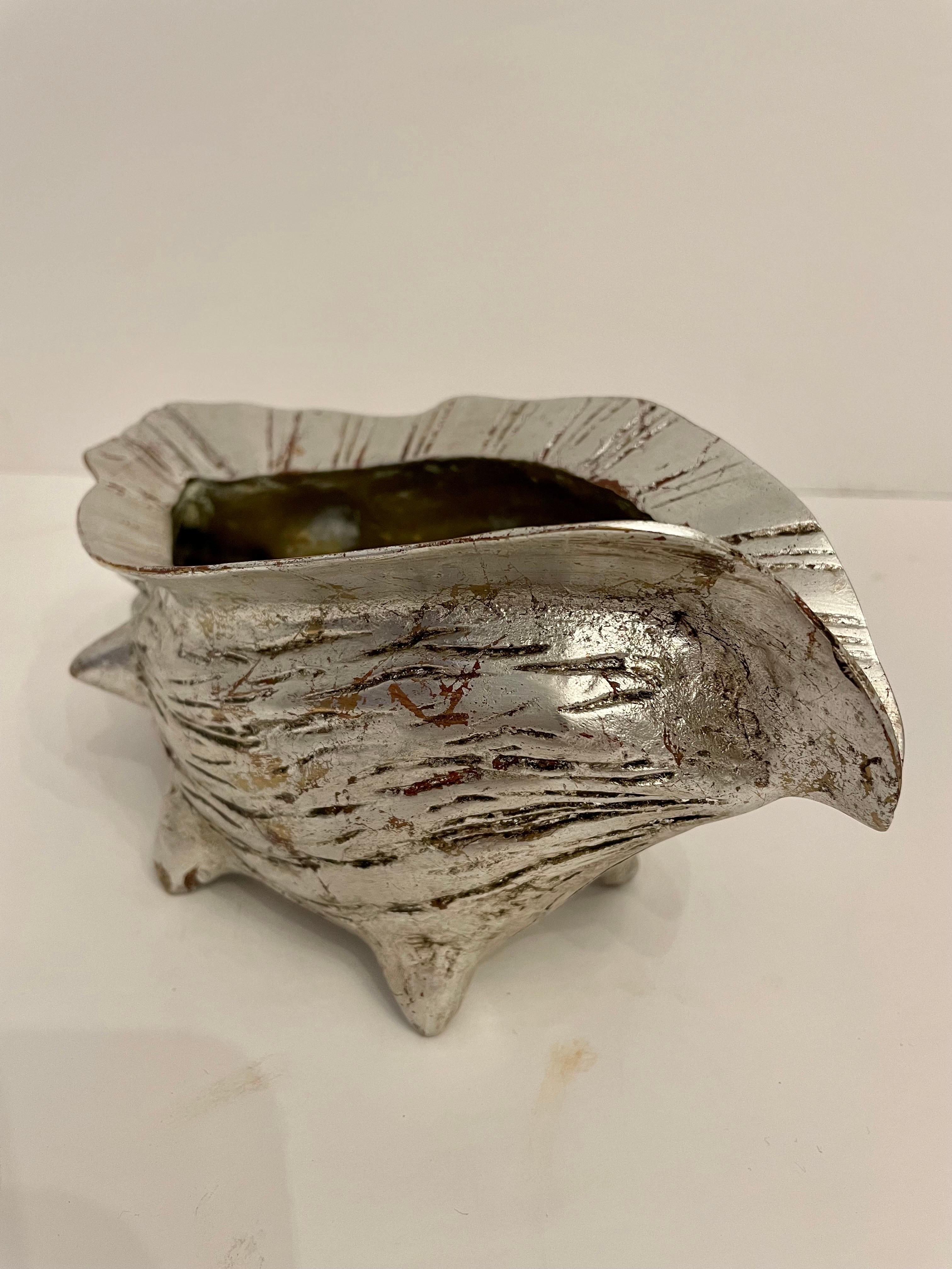 Vintage Large Brass Silverleaf Seashell Planter In Good Condition In New York, NY