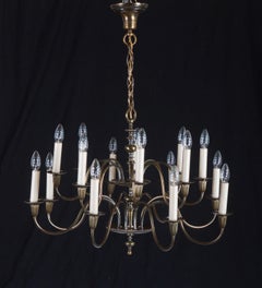 Vintage Large Brass Sixteen-Arms Chandelier