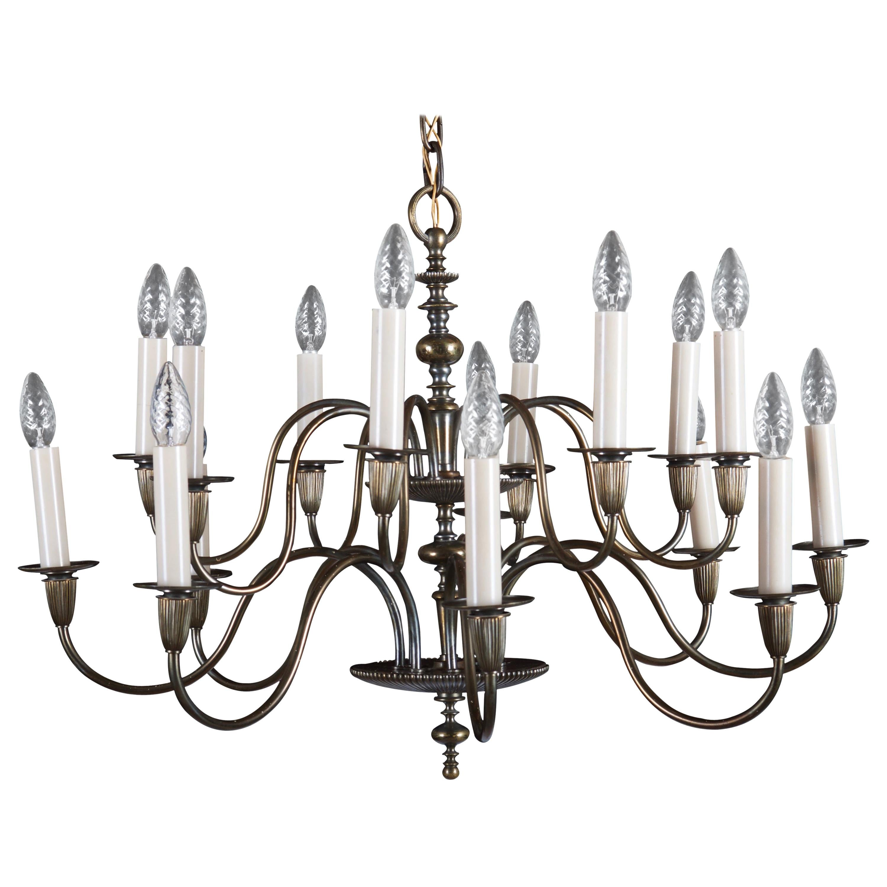 Vintage Large Brass Sixteen-Arms Chandelier For Sale