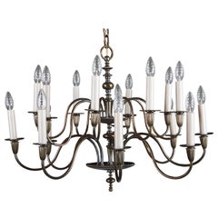 Vintage Large Brass Sixteen-Arms Chandelier